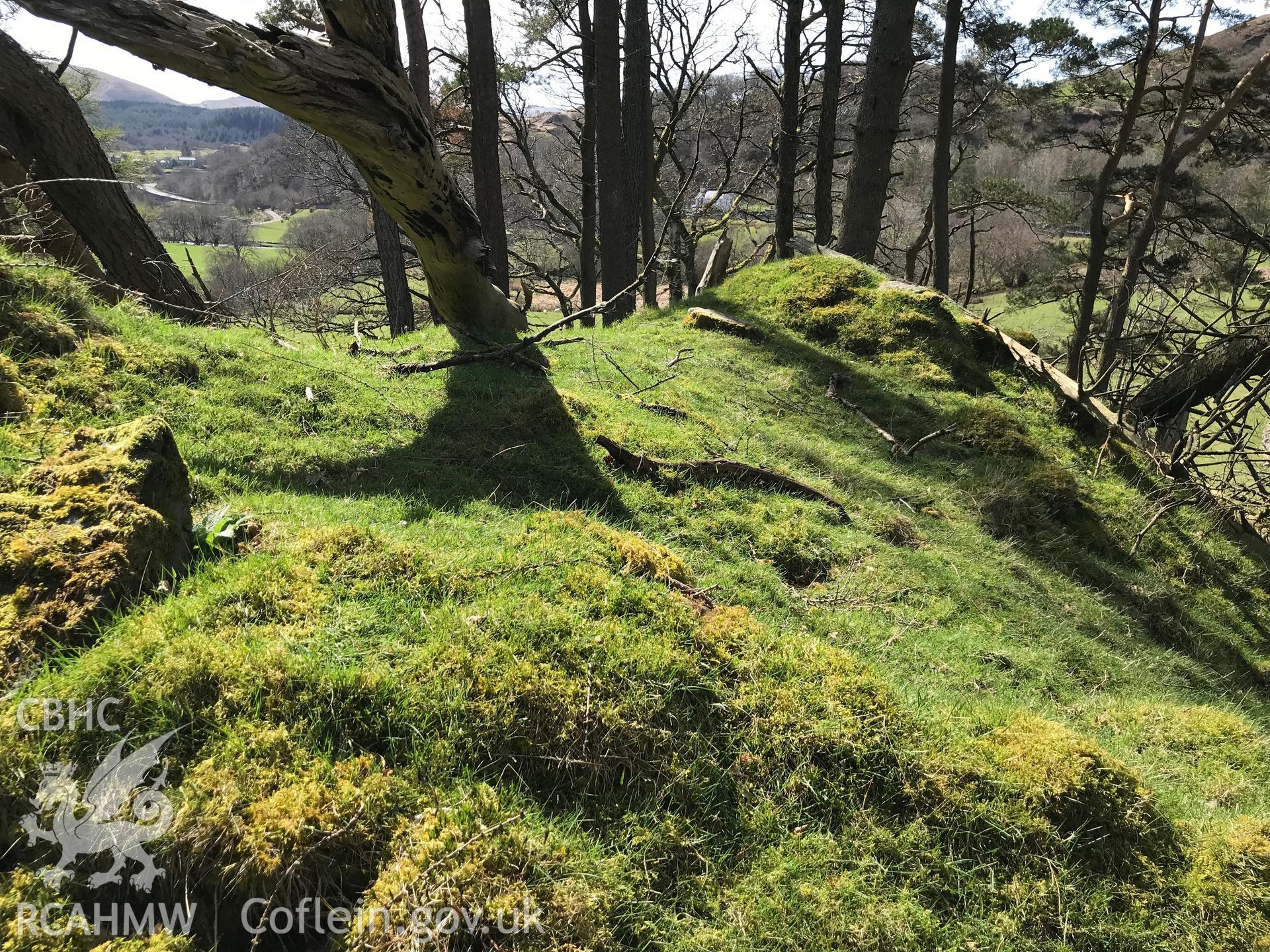 Colour photo showing view of Tomen Castell, Dolwyddelan, taken by Paul R. Davis, 2018.