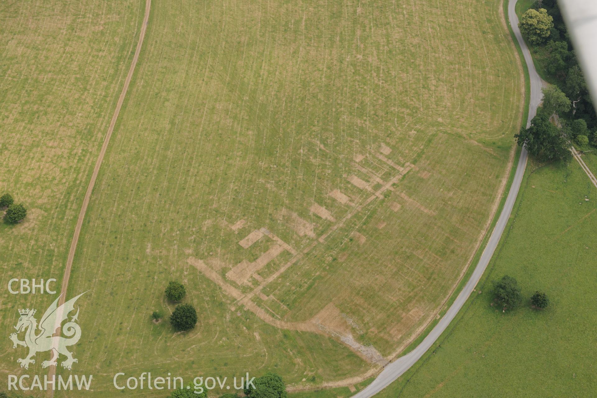 Royal Commission aerial photography of parchmarks in Dinefwr Park recorded during drought conditions on 22nd July 2013.