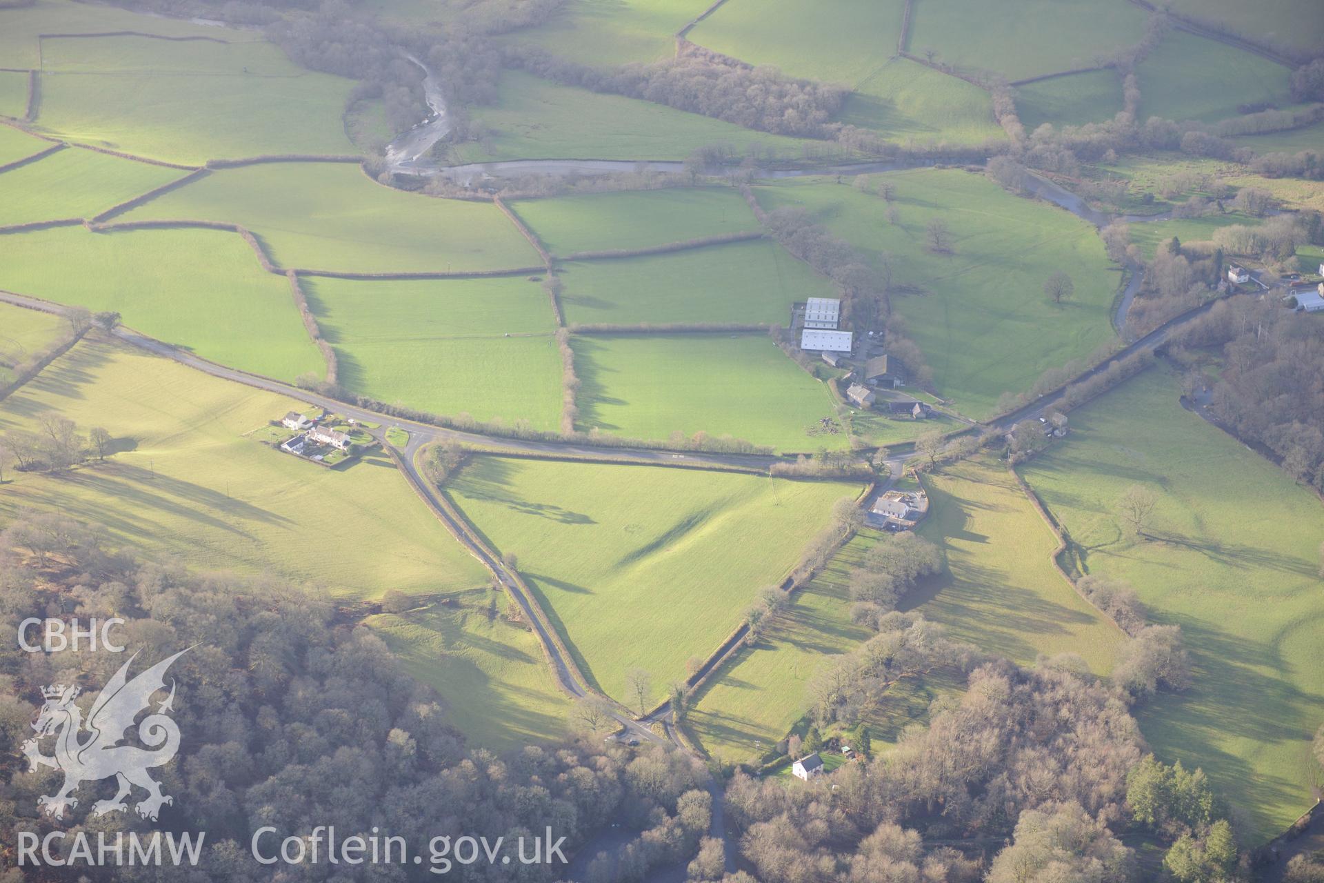 Probable drainage channel, north-west of Dolaucothi Gold Mine. Oblique aerial photograph taken during the Royal Commission's programme of archaeological aerial reconnaissance by Toby Driver on 6th January 2015.