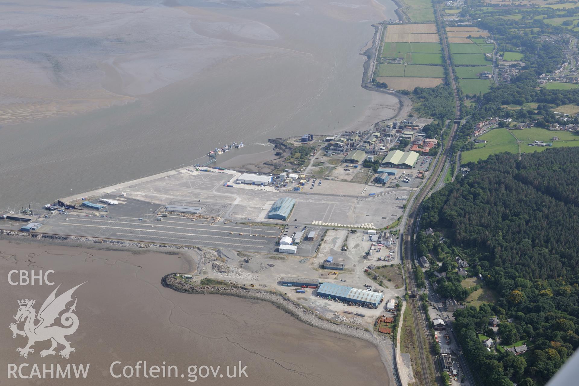 Mostyn Quay or the port of Mostyn. Oblique aerial photograph taken during the Royal Commission's programme of archaeological aerial reconnaissance by Toby Driver on 11th September 2015.