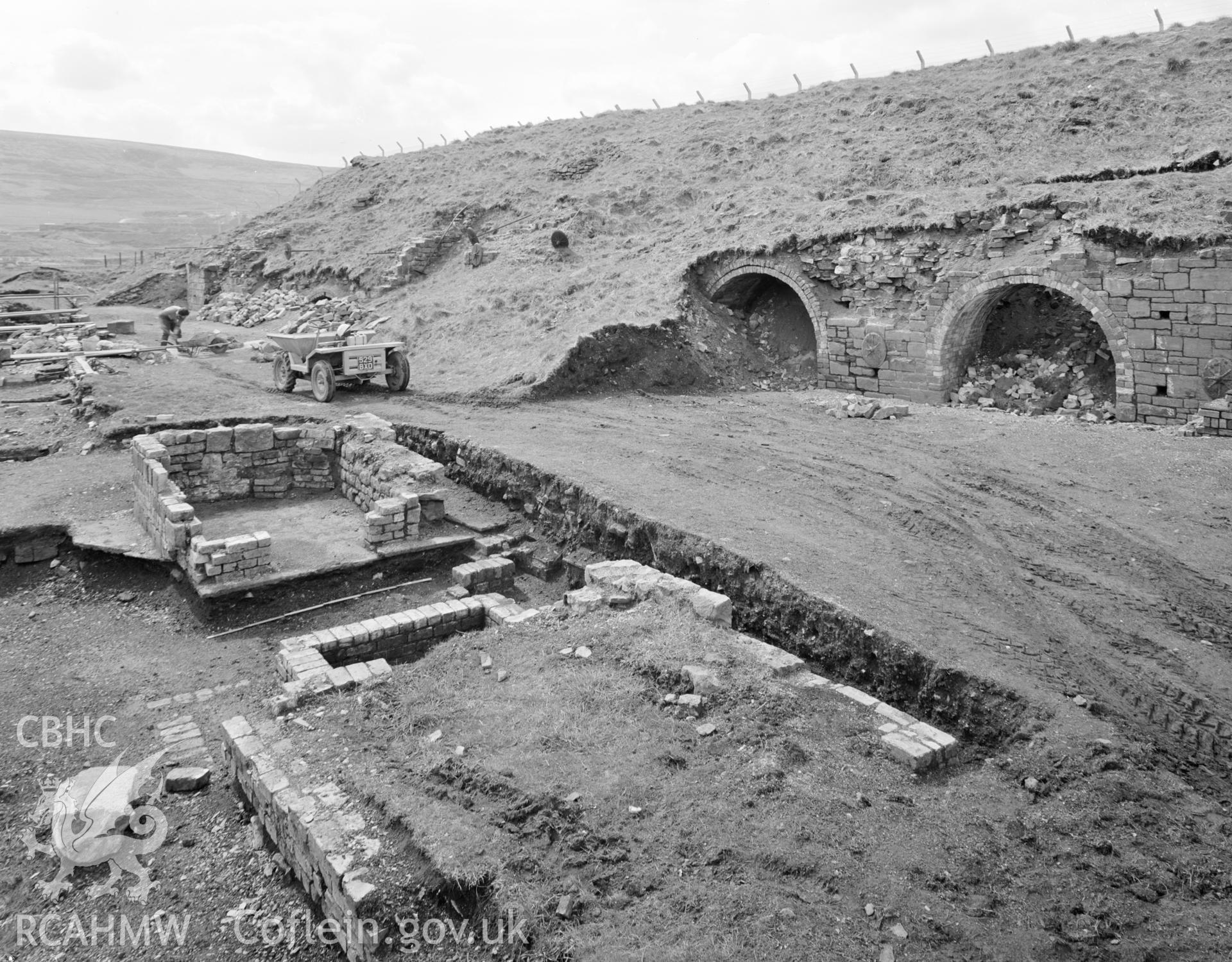 Digital copy of an acetate negative showing view of Blaenavon Ironworks taken by D.O.E. in 1977.