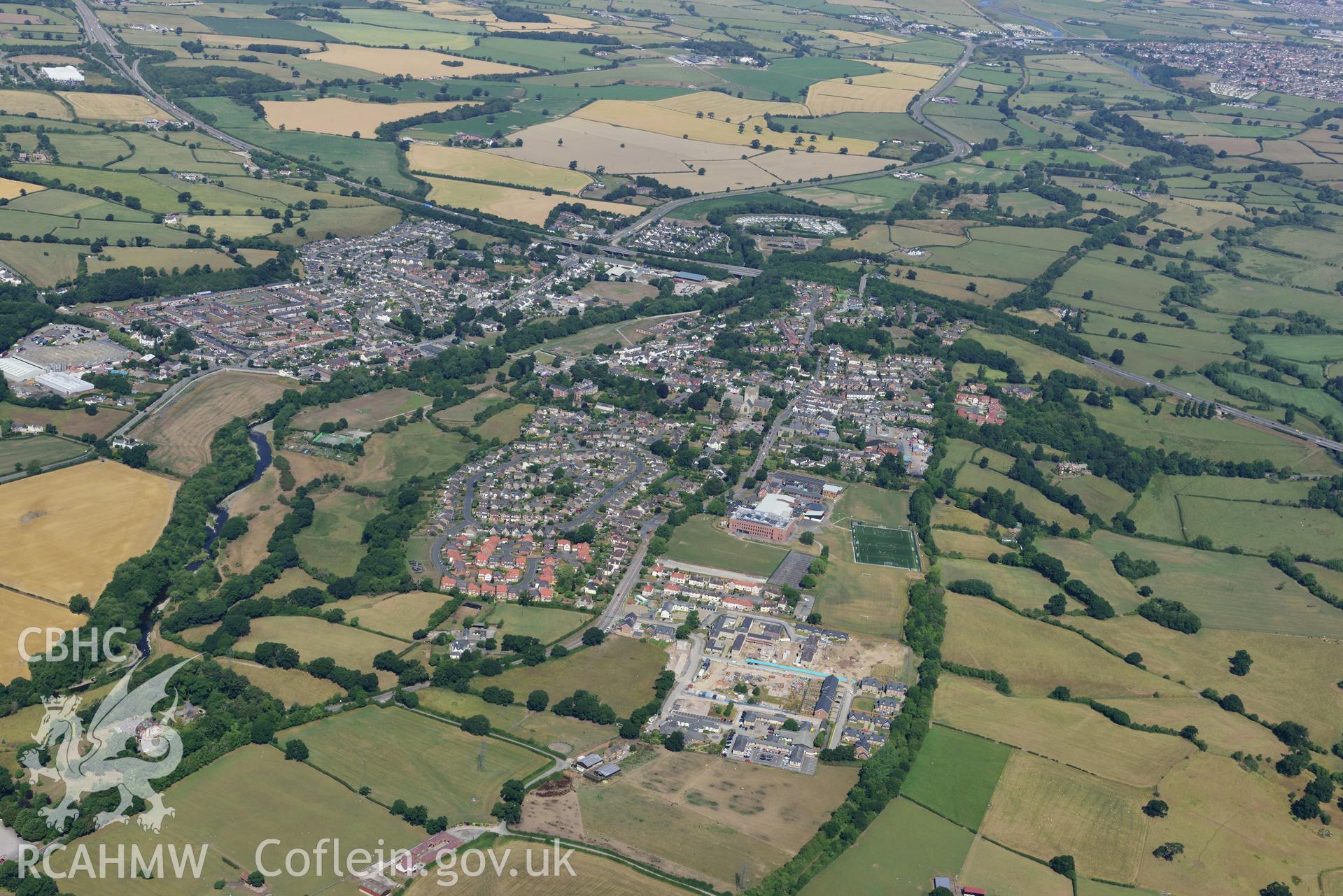 Royal Commission aerial photography of St Asaph, a landscape view from the south, taken on 19th July 2018 during the 2018 drought.