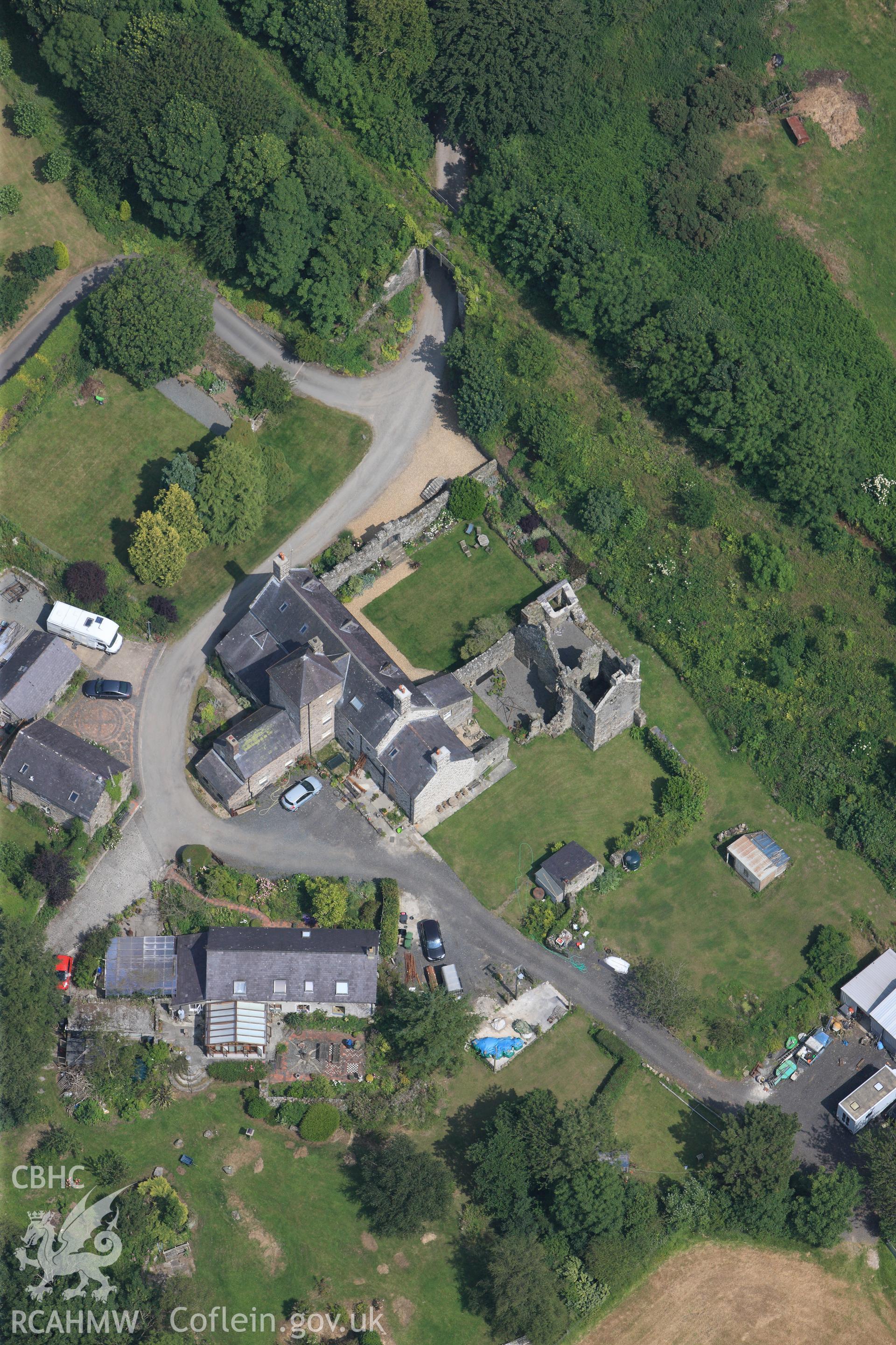 Plas Berw and its Coach House, Gaerwen, west of Llanfair PG, Anglesey. Oblique aerial photograph taken during the Royal Commission?s programme of archaeological aerial reconnaissance by Toby Driver on 12th July 2013.