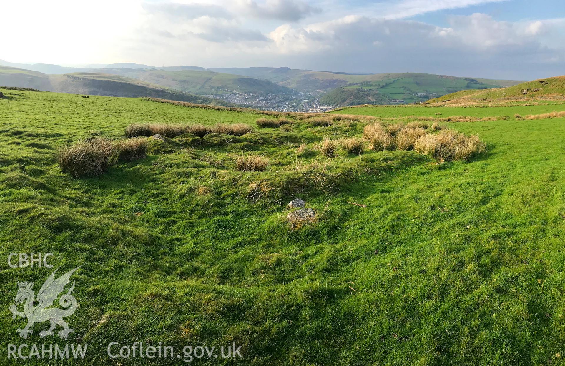 Digital colour photograph showing site of Rhiwgarn long hut, Cymmer, taken by Paul R. Davis on 29th April 2019.