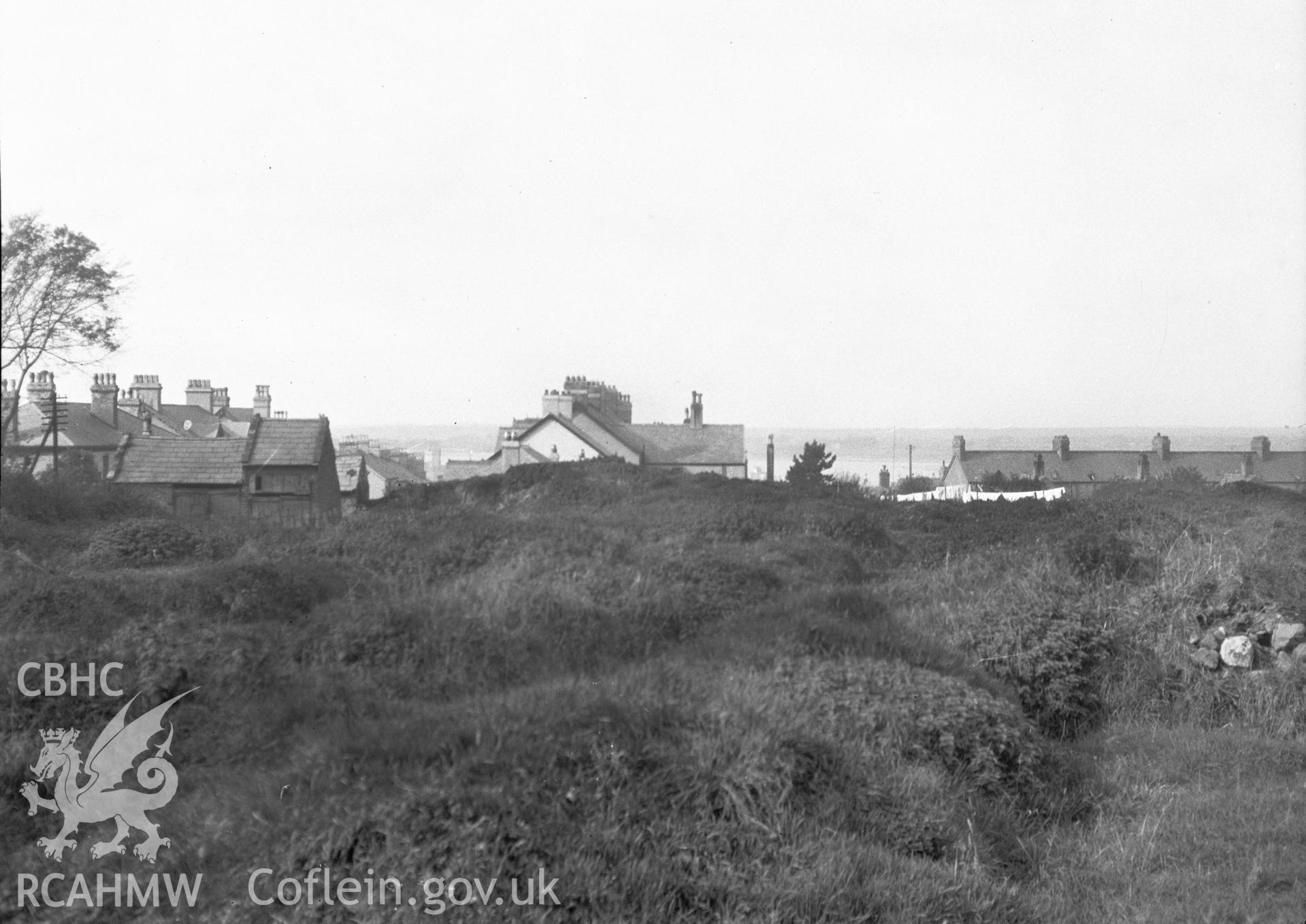 Digital copy of a nitrate negative showing view of Segontium Roman Site, Llanbeblig  taken by Leonard Monroe, 1927.