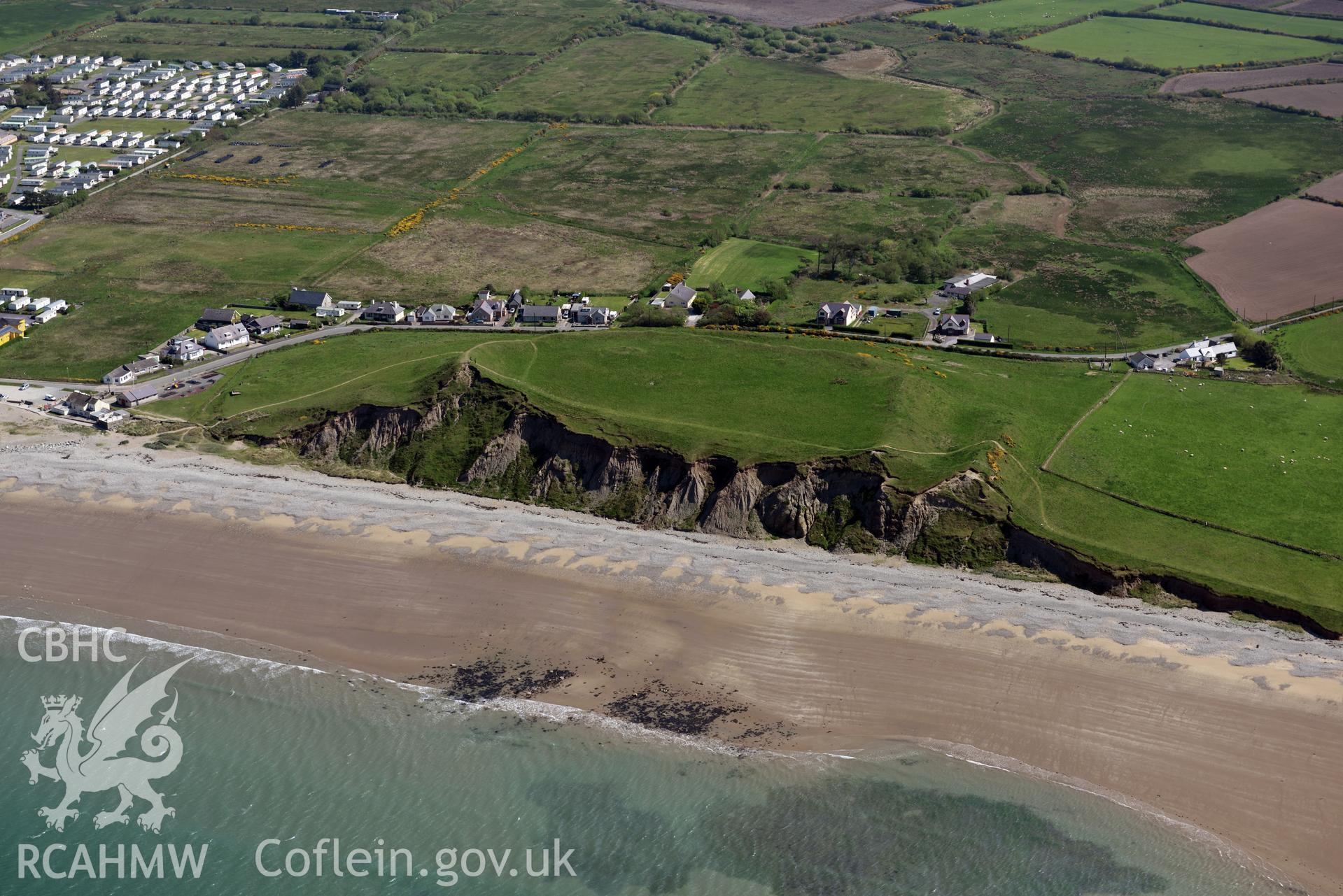 Aerial photography of Dinas Dinlle taken on 3rd May 2017.  Baseline aerial reconnaissance survey for the CHERISH Project. ? Crown: CHERISH PROJECT 2017. Produced with EU funds through the Ireland Wales Co-operation Programme 2014-2020. All material made