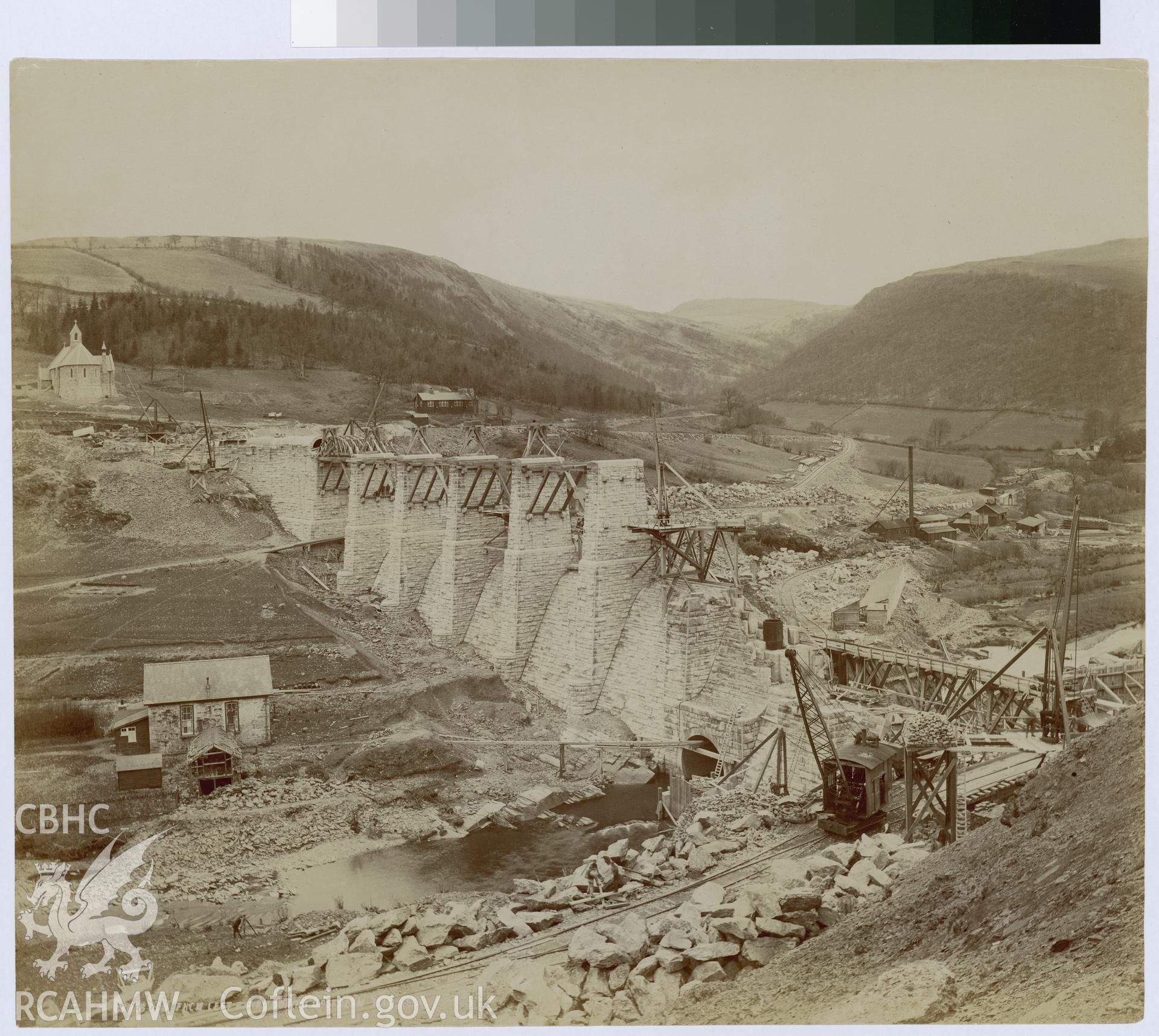 Digital copy of an albumen print from Edward Hubbard Collection showing Carreg Ddu from the left bank looking upstream, taken May 1898.