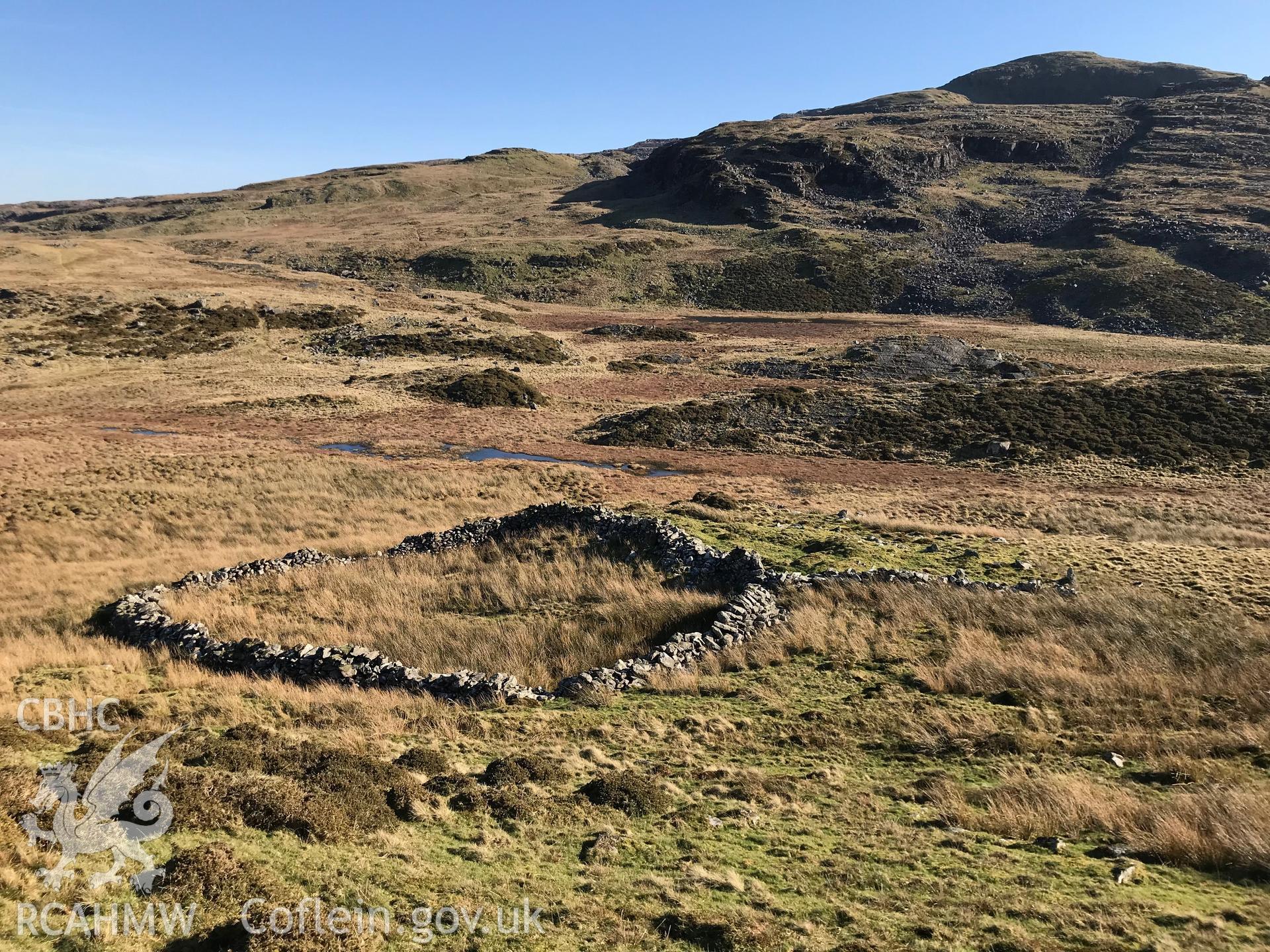 Digital colour photograph of hut circles south of Bryn Cader Faner, Moel-y-Geifr, Talsarnau, taken by Paul R. Davis on 15th February 2019.