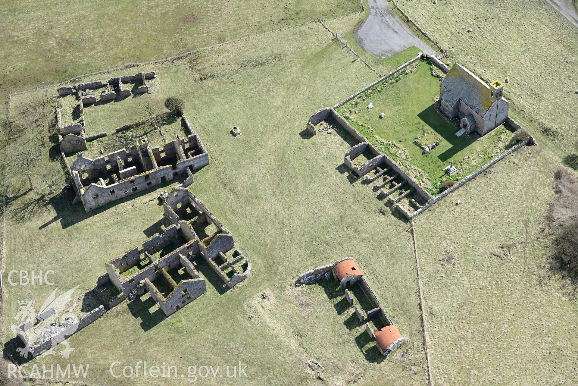 Flimston Farmhouse. Baseline aerial reconnaissance survey for the CHERISH Project. ? Crown: CHERISH PROJECT 2018. Produced with EU funds through the Ireland Wales Co-operation Programme 2014-2020. All material made freely available through the Open Government Licence.