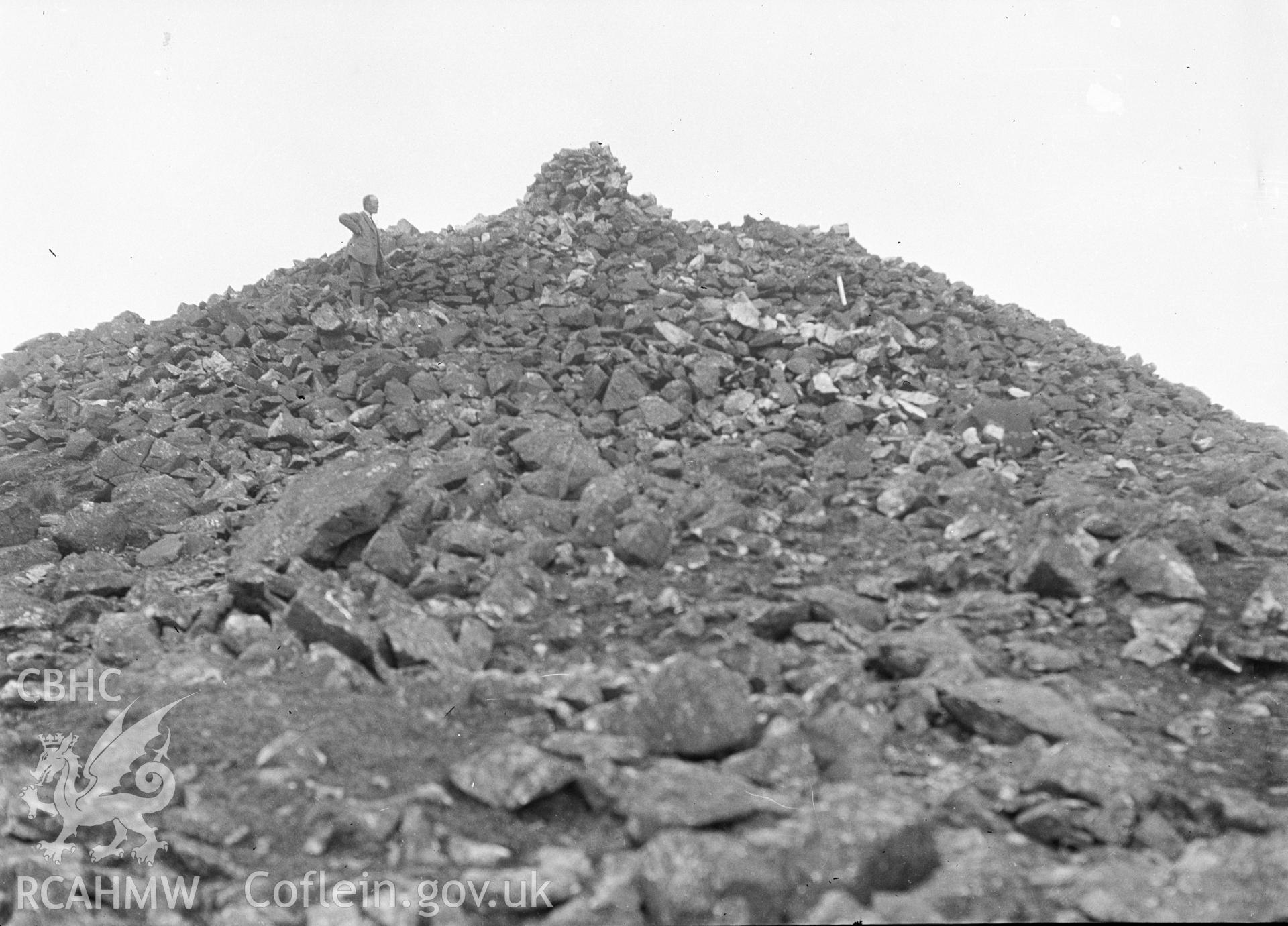 Digital copy of a nitrate negative showing view of Carnguwch Cairn.