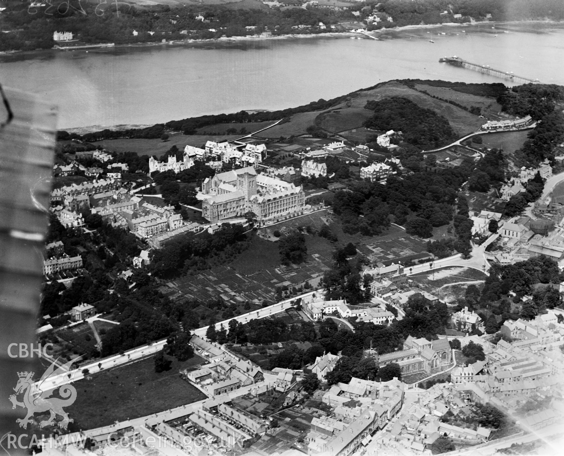 View of Bangor, oblique aerial view. 5?x4? black and white glass plate negative.