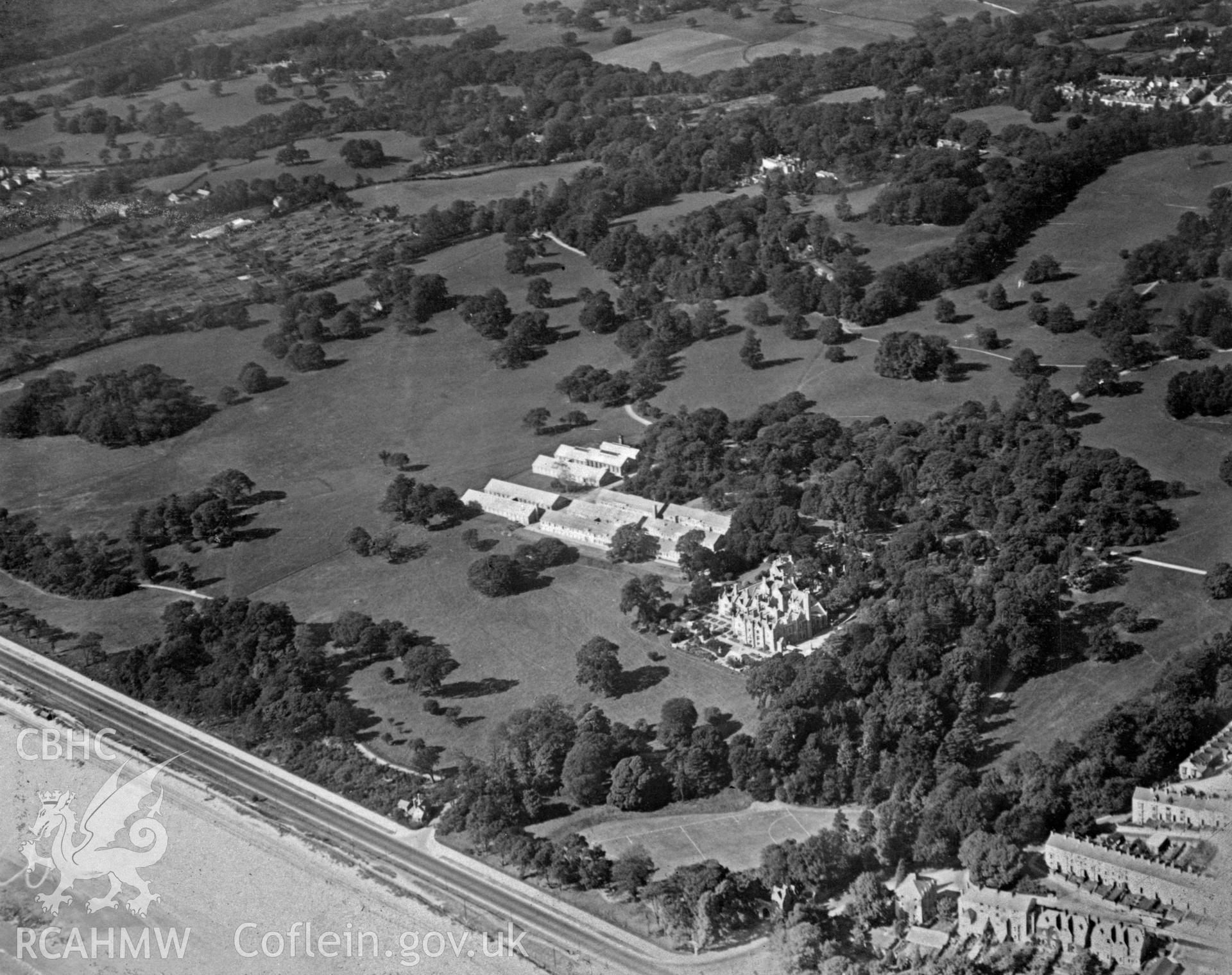 Black and white oblique aerial photograph showing Swansea University, from Aerofilms album Swansea no W30, taken by Aerofilms Ltd and dated 1929.