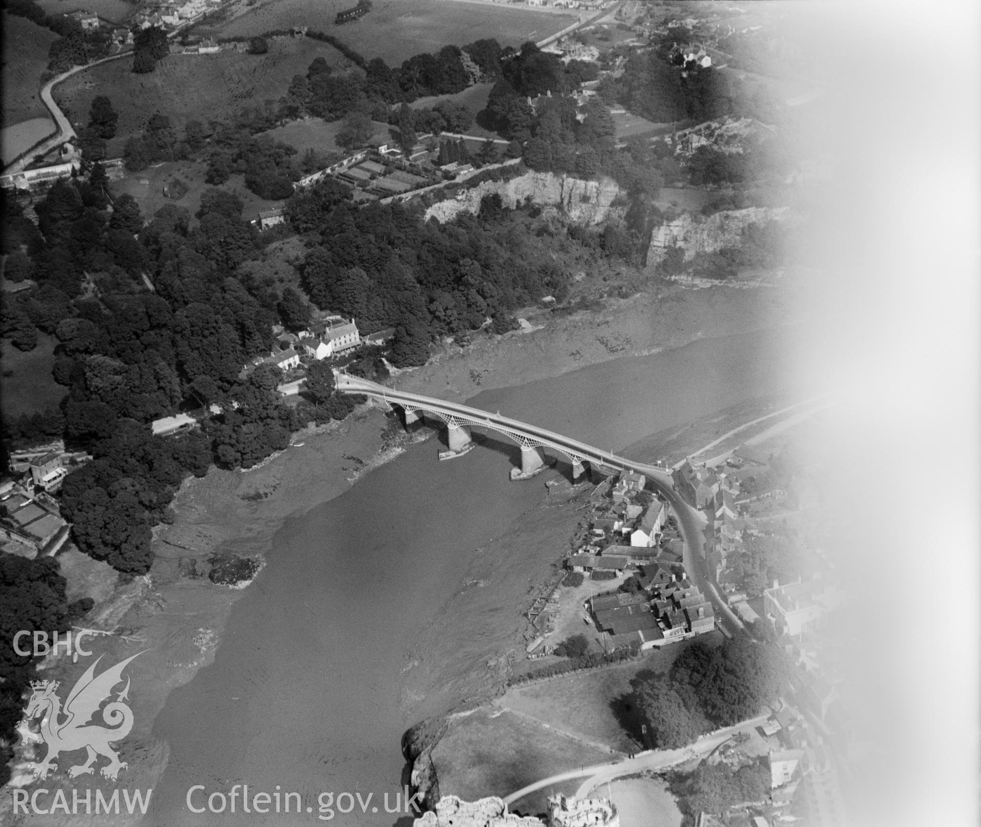 Chepstow Road Bridge, oblique aerial view. 5?x4? black and white glass plate negative.