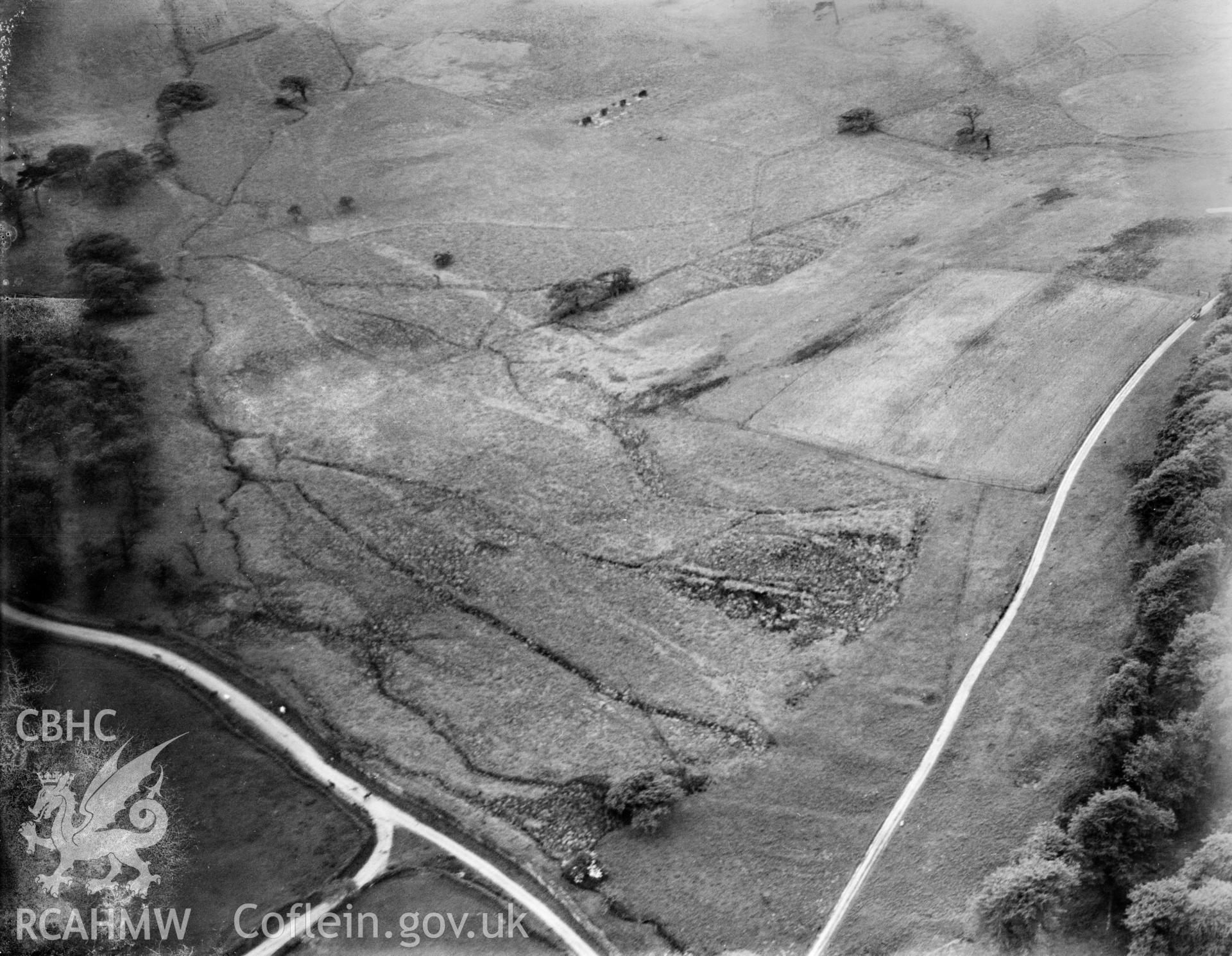 View of part of Margam Park grounds north of the East Lodge, oblique aerial view. 5?x4? black and white glass plate negative.