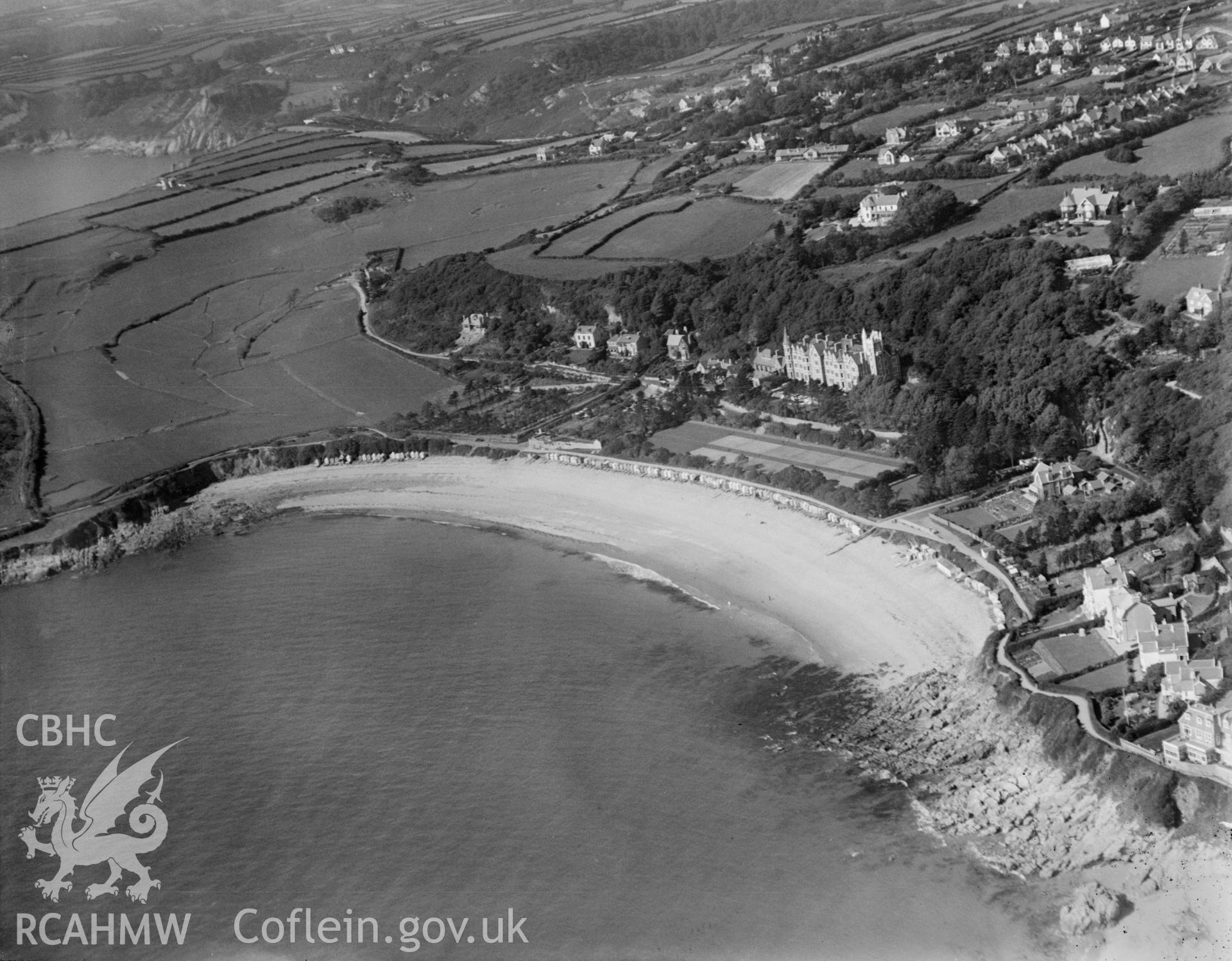 View of Langland Bay and Hotel, Mumbles, oblique aerial view. 5?x4? black and white glass plate negative.