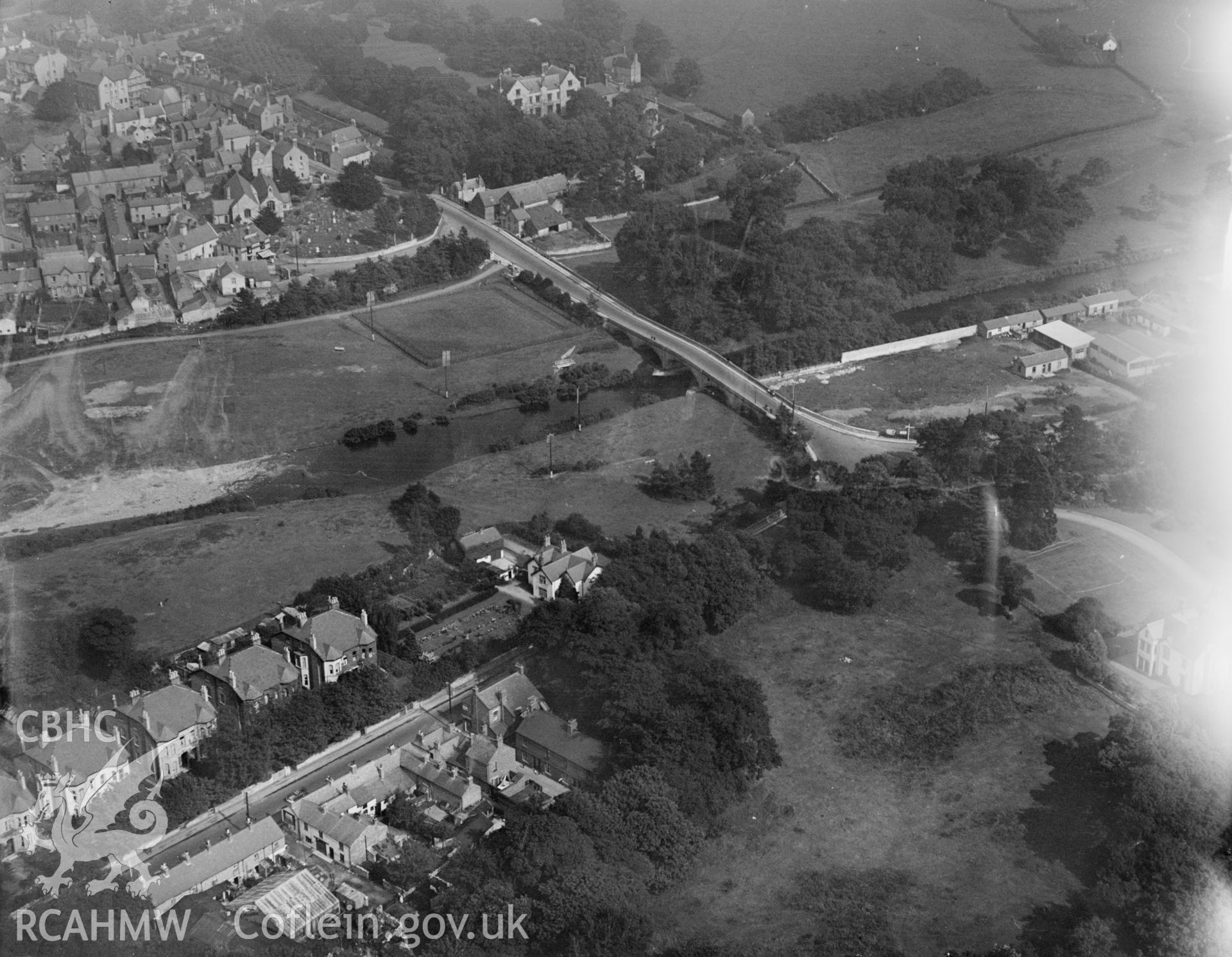 St. Asaph, bridge over river, oblique aerial view. 5?x4? black and white glass plate negative.