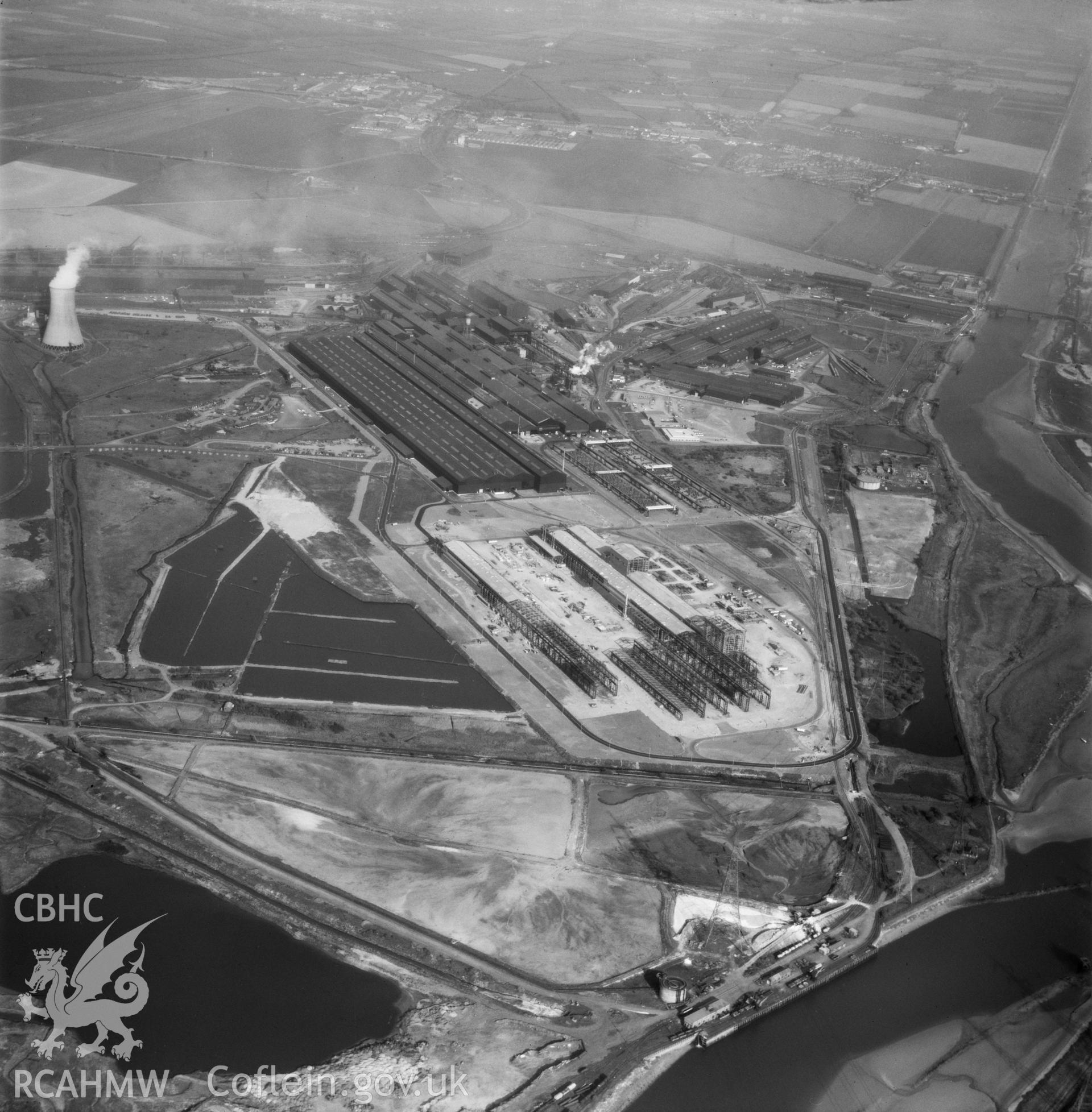 Black and white oblique aerial photograph showing Shotton Steelworks, from Aerofilms album Flint M-Z no W17, taken by Aerofilms Ltd and dated c. 1975.