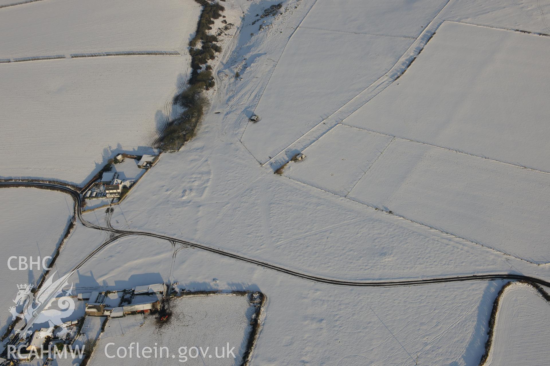 Heol-y-Mynydd pillow mounds and round barrow, St. Bridges Major, south west of Bridgend. Oblique aerial photograph taken during the Royal Commission?s programme of archaeological aerial reconnaissance by Toby Driver on 24th January 2013.