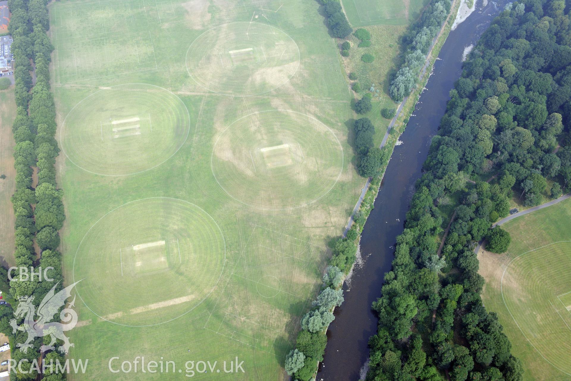 Royal Commission aerial photography of parchmarks in Pontcanna Fields recorded during drought conditions on 22nd July 2013.