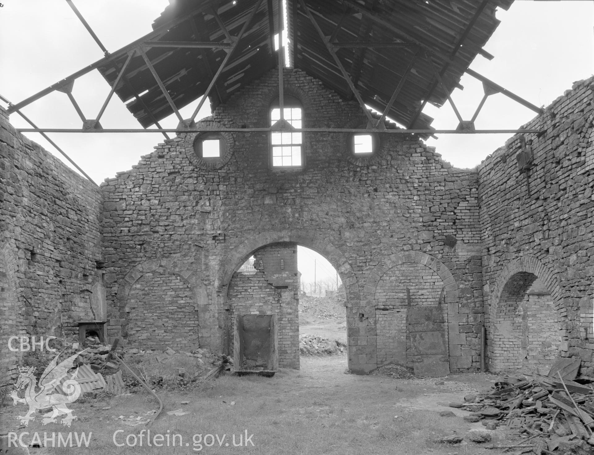 Digital copy of an acetate negative showing view of Blaenavon Ironworks taken by D.O.E.