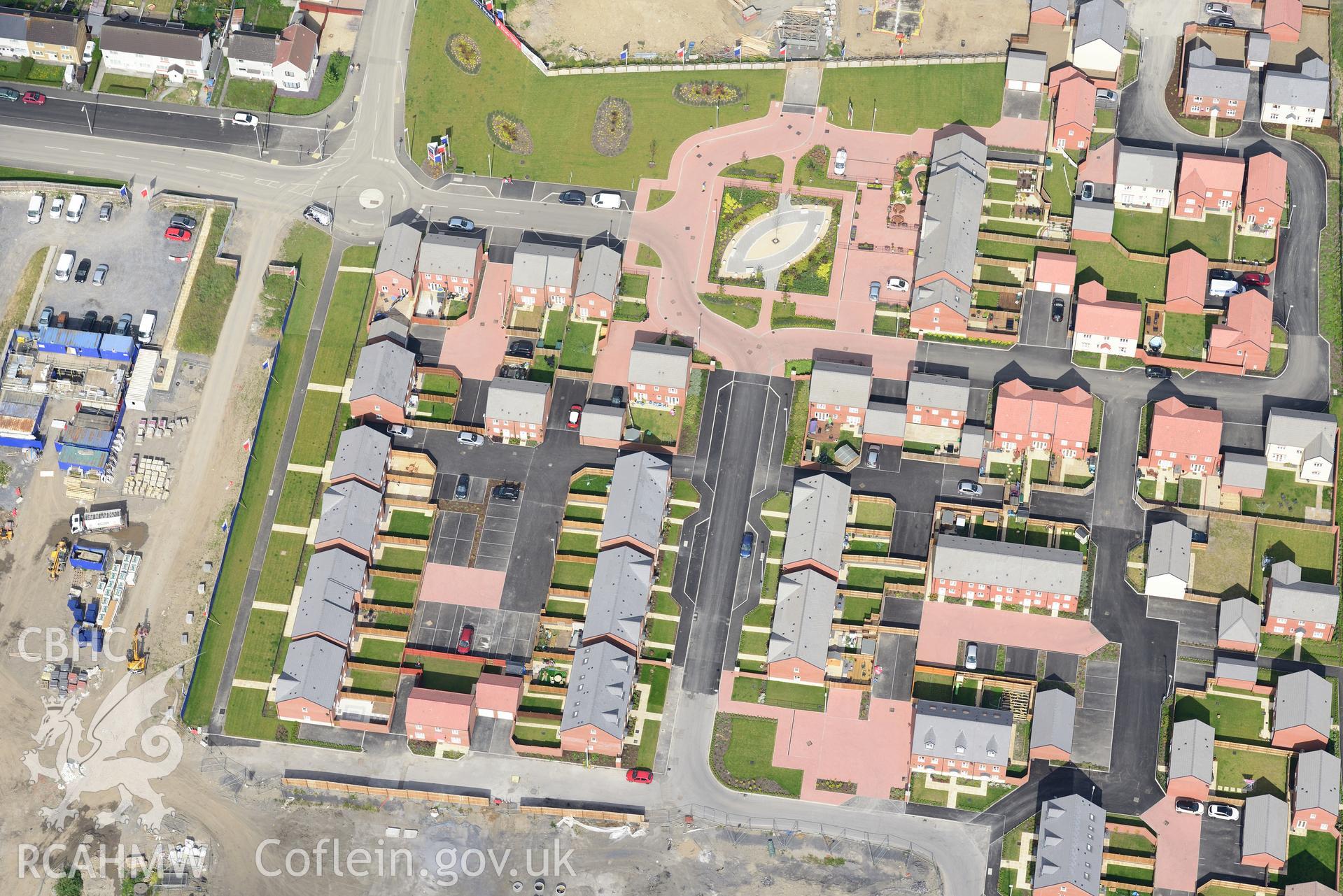 Housing estate under construction on site of former rugby ground, Stradey Park, in Llanelli. Oblique aerial photograph taken during the Royal Commission's programme of archaeological aerial reconnaissance by Toby Driver on 19th June 2015.