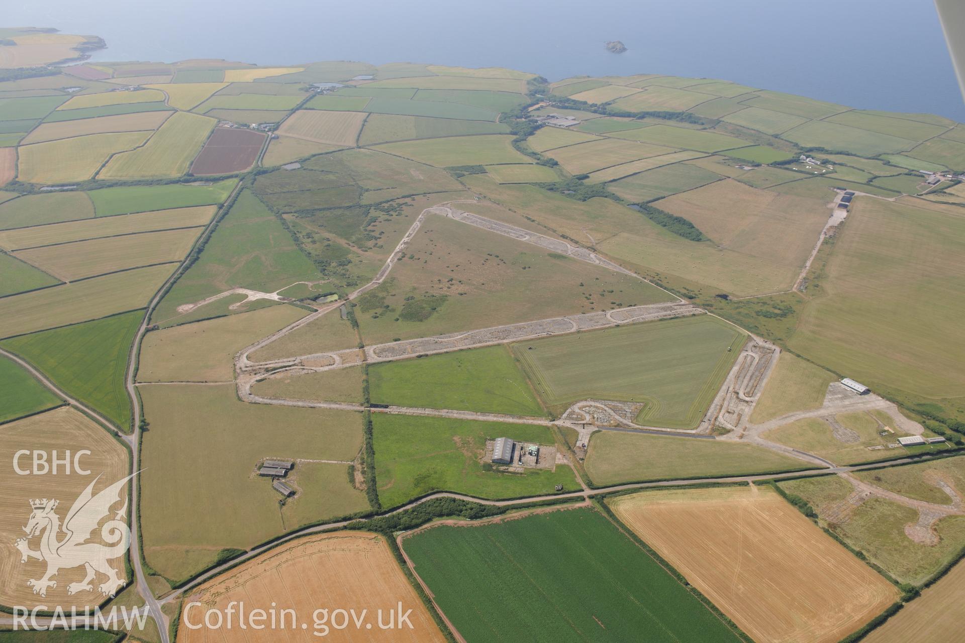 Talbenny Airfield. Oblique aerial photograph taken during the Royal Commission?s programme of archaeological aerial reconnaissance by Toby Driver on 16th July 2013.