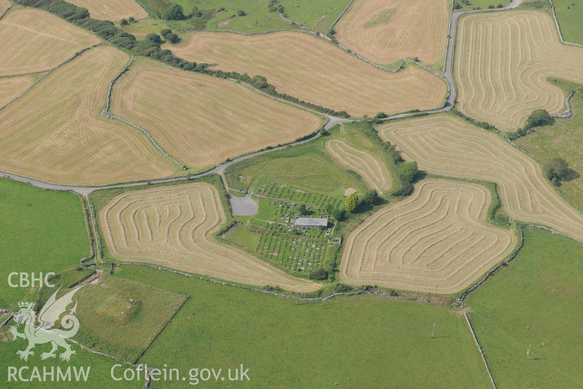 St Michael and All Angels church, Treflys. Oblique aerial photograph taken during the Royal Commission?s programme of archaeological aerial reconnaissance by Toby Driver on 12th July 2013.