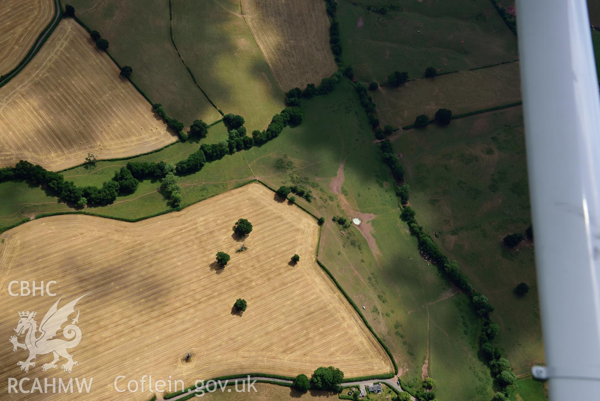 Royal Commission aerial photography of Grace Dieu Abbey taken on 19th July 2018 during the 2018 drought.