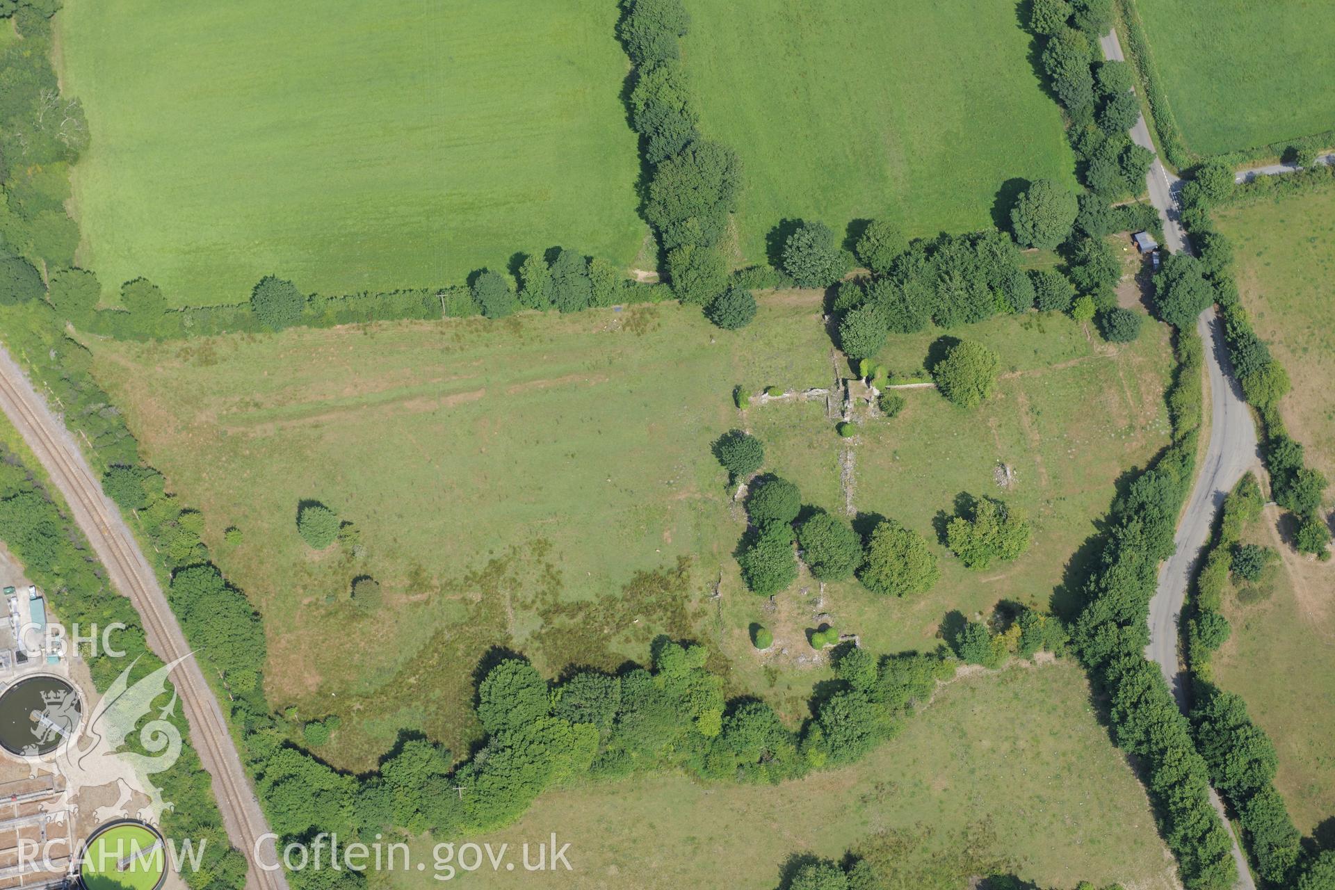 Haroldstone House and Haroldstone House garden earthworks, Haverfordwest. Oblique aerial photograph taken during the Royal Commission?s programme of archaeological aerial reconnaissance by Toby Driver on 16th July 2013.