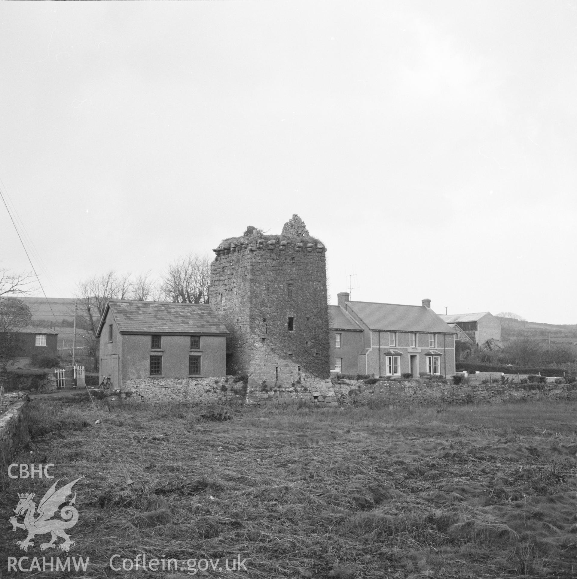 Digital copy of an acetate negative showing Pele Tower, Angle, 21st November 1958.