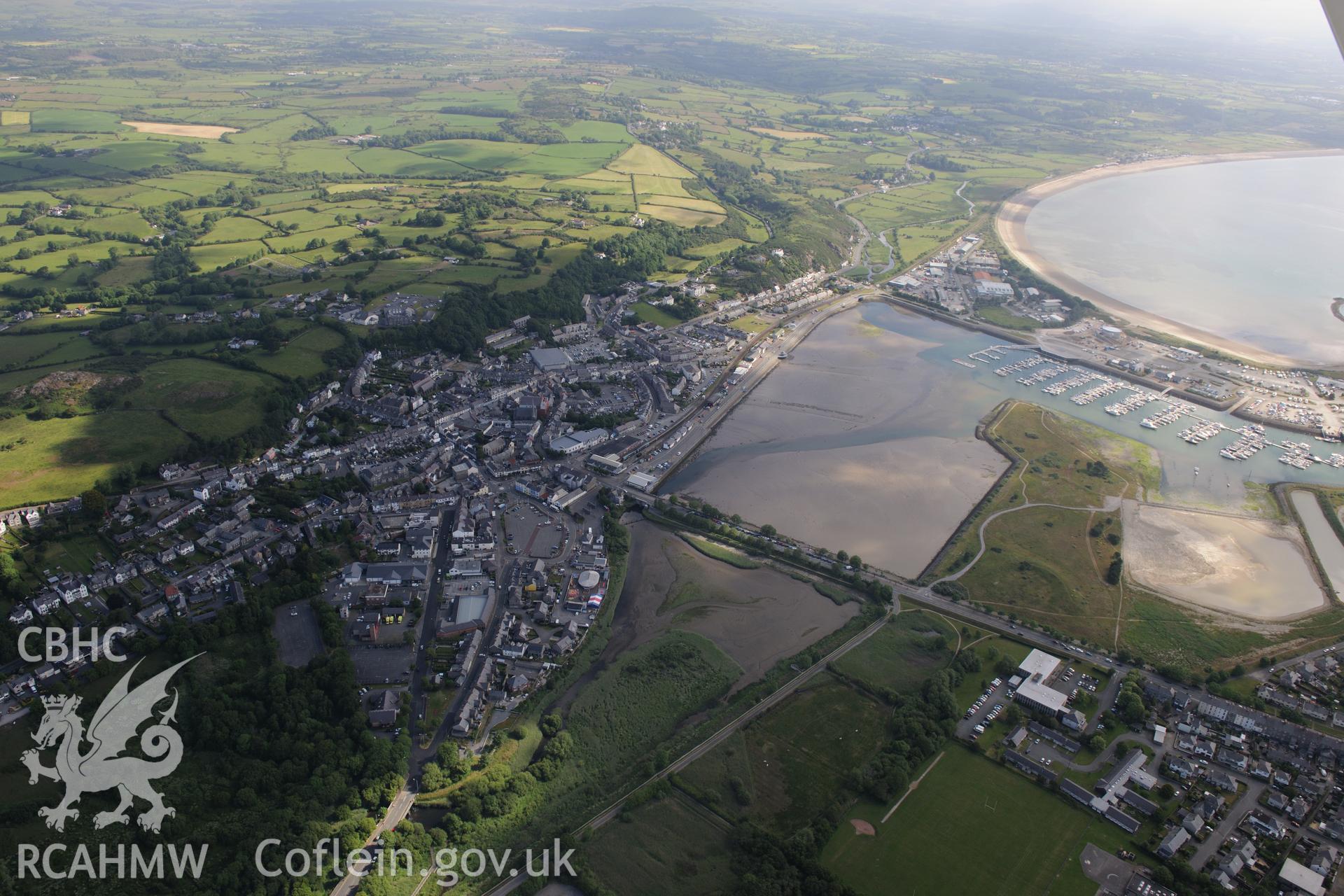 Pwllheli harbour and town. Oblique aerial photograph taken during the Royal Commission's programme of archaeological aerial reconnaissance by Toby Driver on 23rd June 2015.