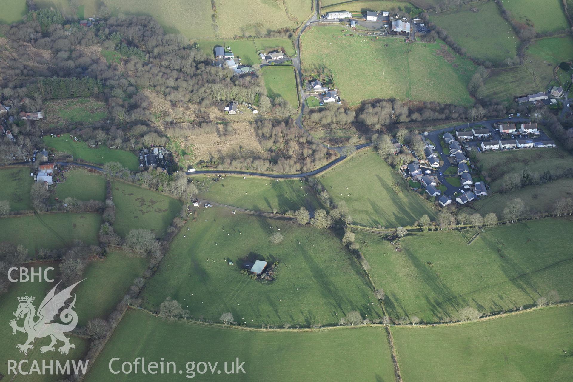 Silian Village. Oblique aerial photograph taken during the Royal Commission's programme of archaeological aerial reconnaissance by Toby Driver on 6th January 2015.