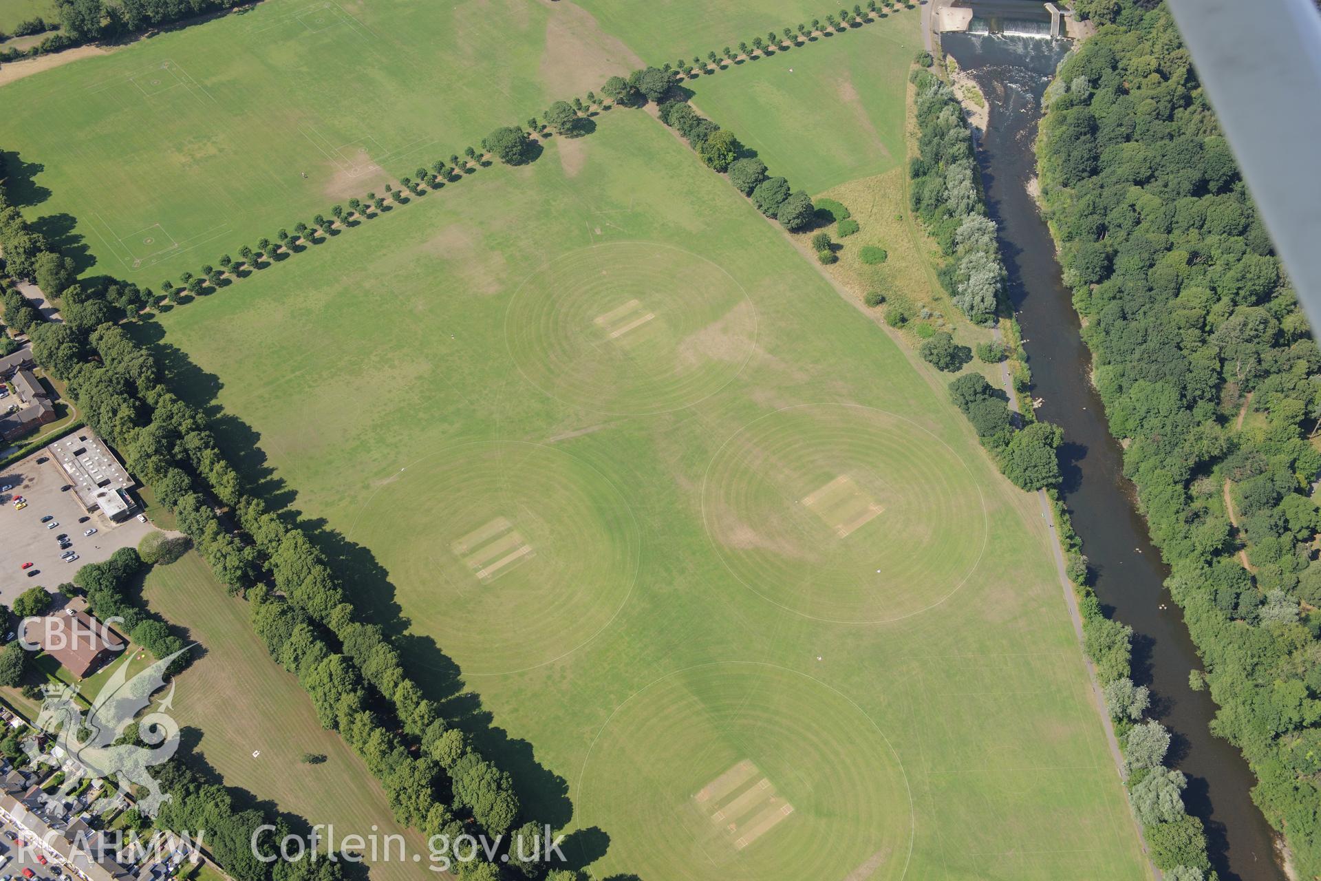 Pontcanna Fields, Llandaff, Cardiff. Oblique aerial photograph taken during the Royal Commission?s programme of archaeological aerial reconnaissance by Toby Driver on 1st August 2013.