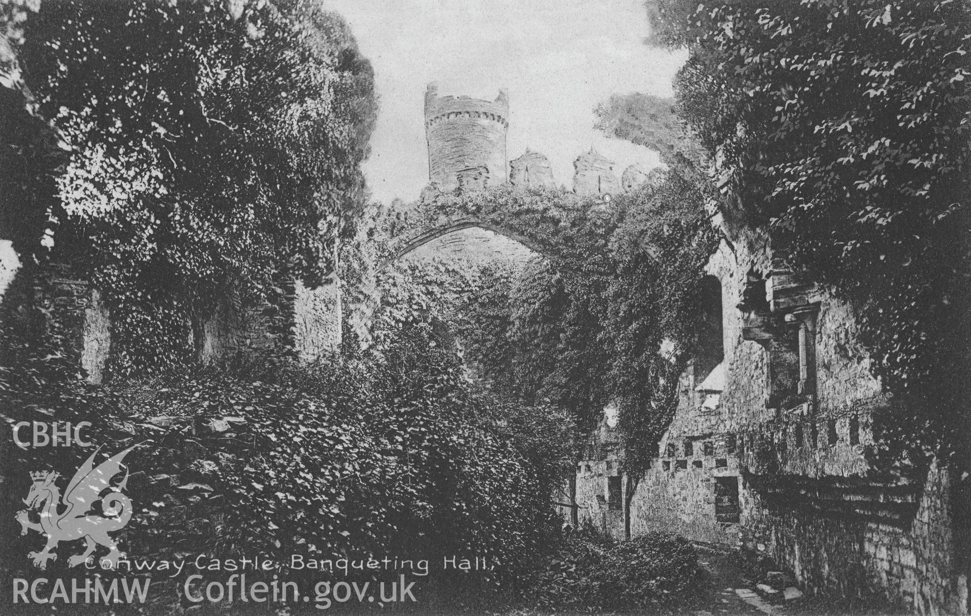 Digital copy of an albumen print showing an early view of the banqueting hall at Conway Castle