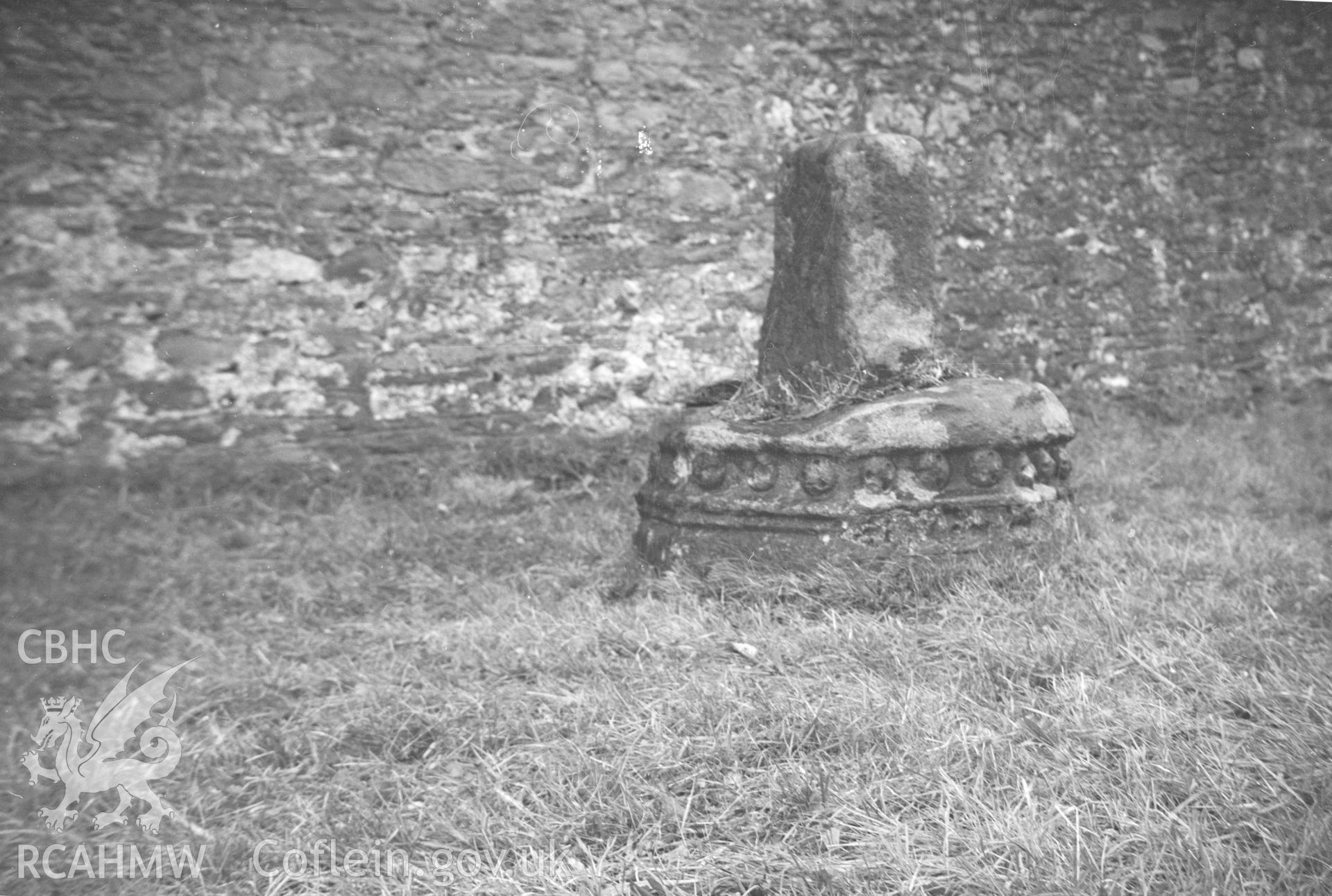 Digital copy of a black and white negative relating to Bedwas Churchyard Cross. From the Cadw Monuments in Care Collection.