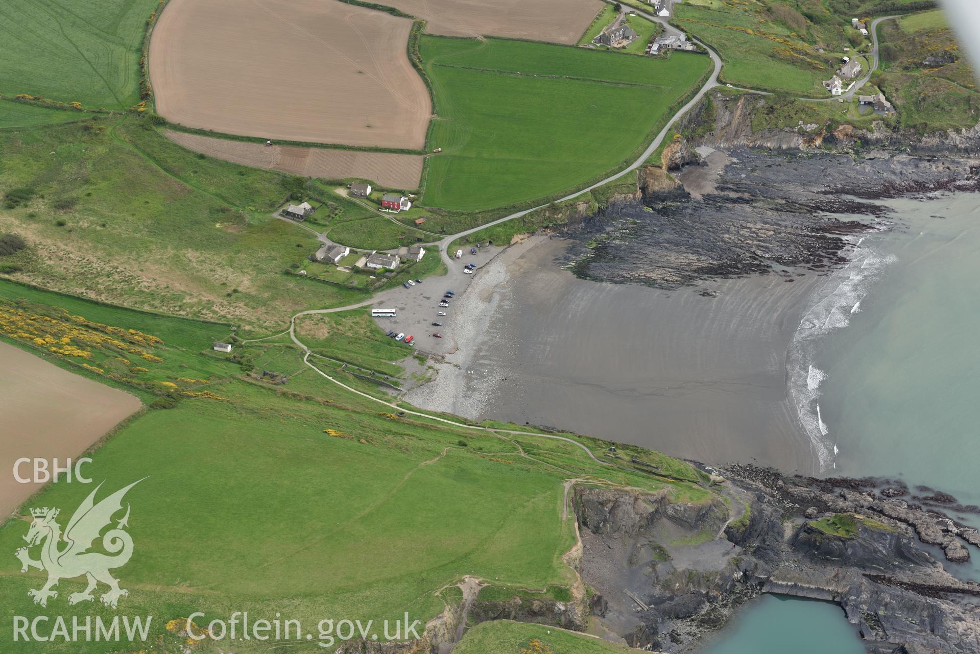 Abereiddy village. Baseline aerial reconnaissance survey for the CHERISH Project. ? Crown: CHERISH PROJECT 2017. Produced with EU funds through the Ireland Wales Co-operation Programme 2014-2020. All material made freely available through the Open Government Licence.