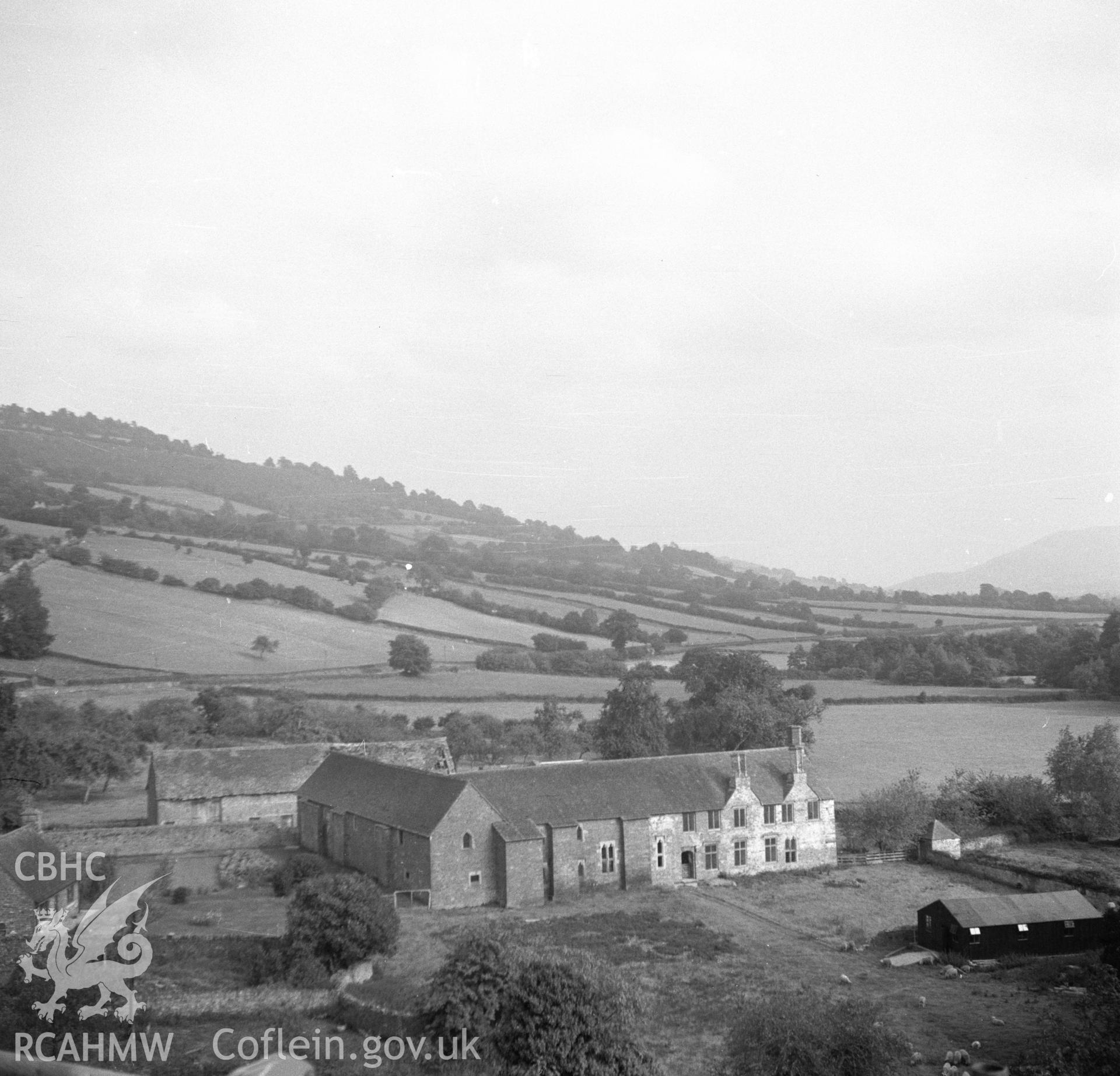 Digital copy of a nitrate negative showing landscape view of Tretower, Breconshire.