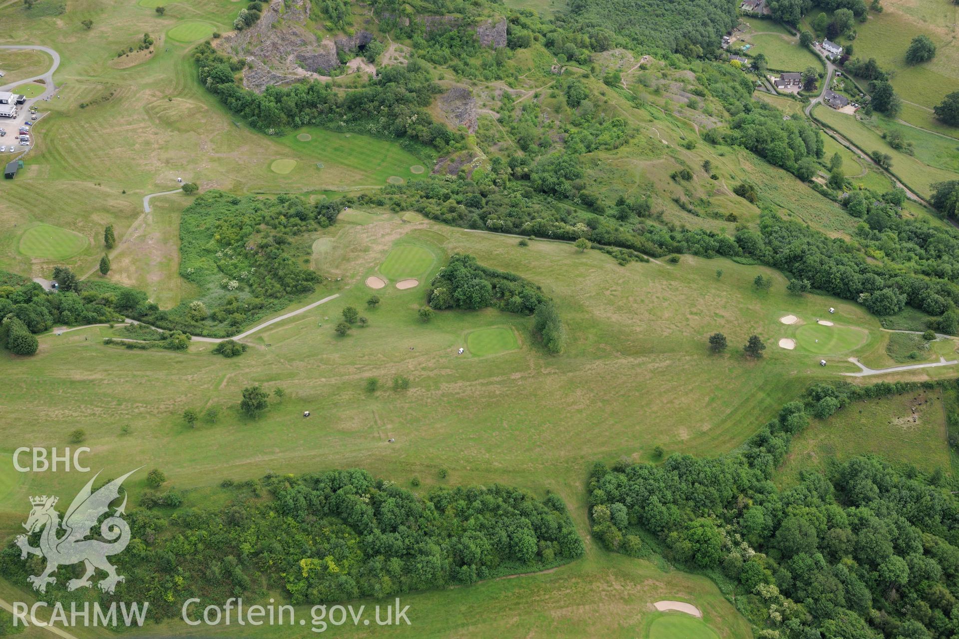 Llanymynech hillfort on the Welsh-English border, south west of Oswestry. Oblique aerial photograph taken during the Royal Commission's programme of archaeological aerial reconnaissance by Toby Driver on 30th June 2015.