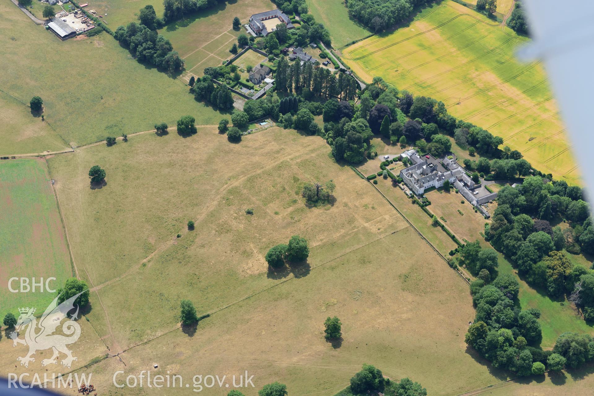 Royal Commission aerial photography of Itton Court earthworks taken on 19th July 2018 during the 2018 drought.