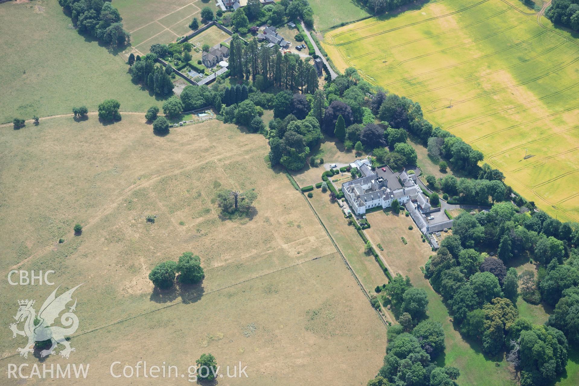 Royal Commission aerial photography of Itton Court earthworks taken on 19th July 2018 during the 2018 drought.