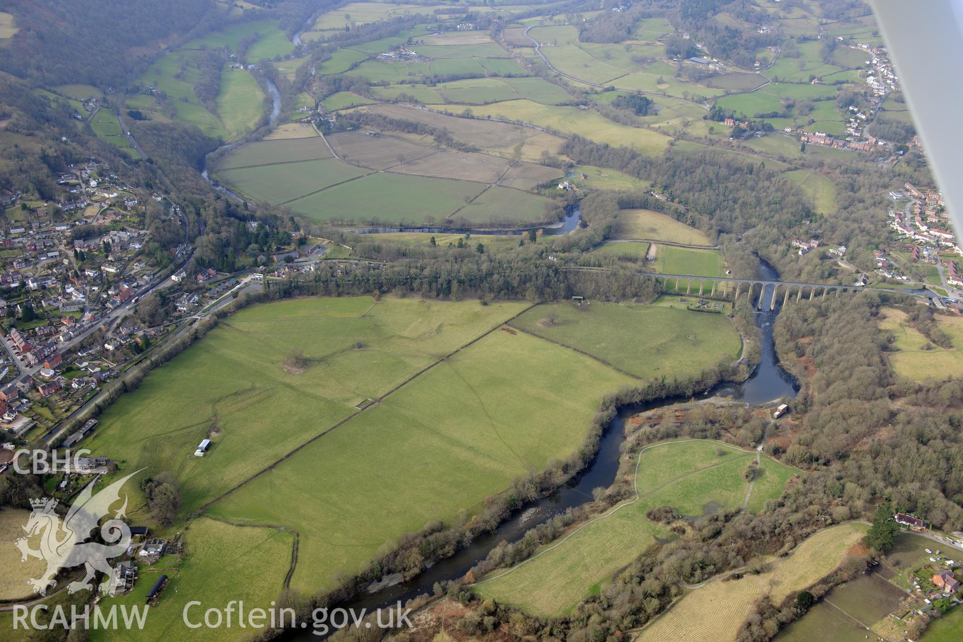 Pontcysyllte Aqueduct. Oblique aerial photograph taken during the Royal Commission?s programme of archaeological aerial reconnaissance by Toby Driver on 28th February 2013.