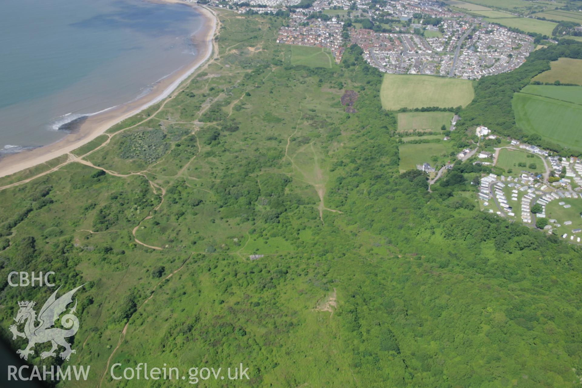 Merthyr Mawr warren and the Wig Fach Rifle Range 2, target area. Oblique aerial photograph taken during the Royal Commission's programme of archaeological aerial reconnaissance by Toby Driver on 19th June 2015.