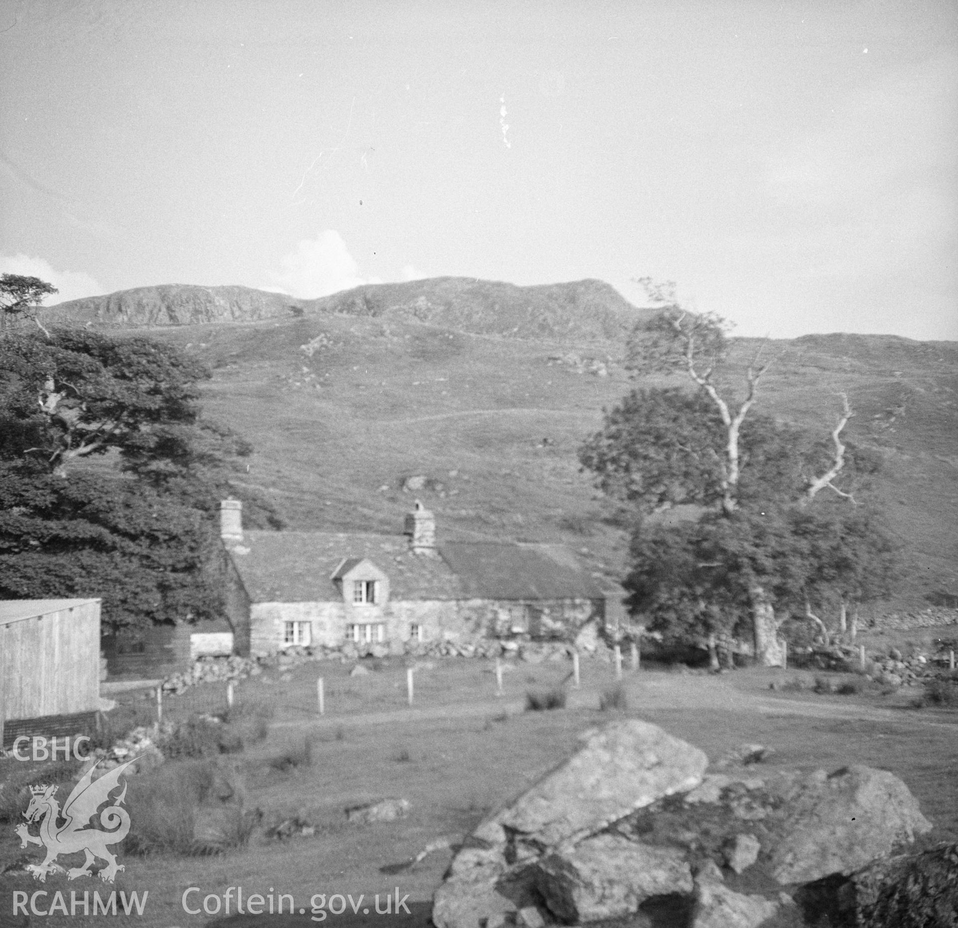 Digital copy of a black and white nitrate negative showing landscape view of Hafod Yspyty, Llan Ffestiniog, Merioneth.