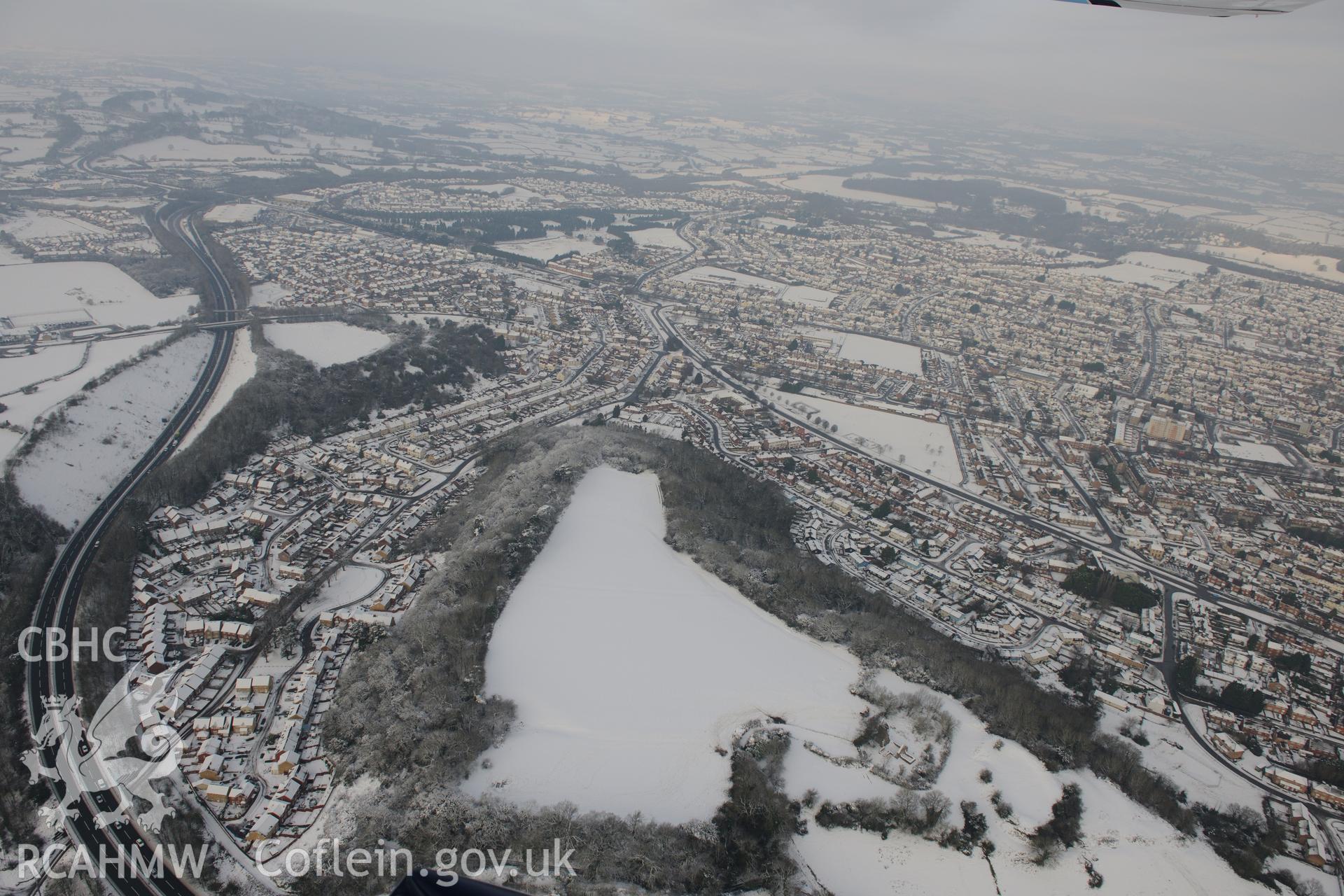 Caerau hillfort and Caerau community, Cardiff. Oblique aerial photograph taken during the Royal Commission?s programme of archaeological aerial reconnaissance by Toby Driver on 24th January 2013.