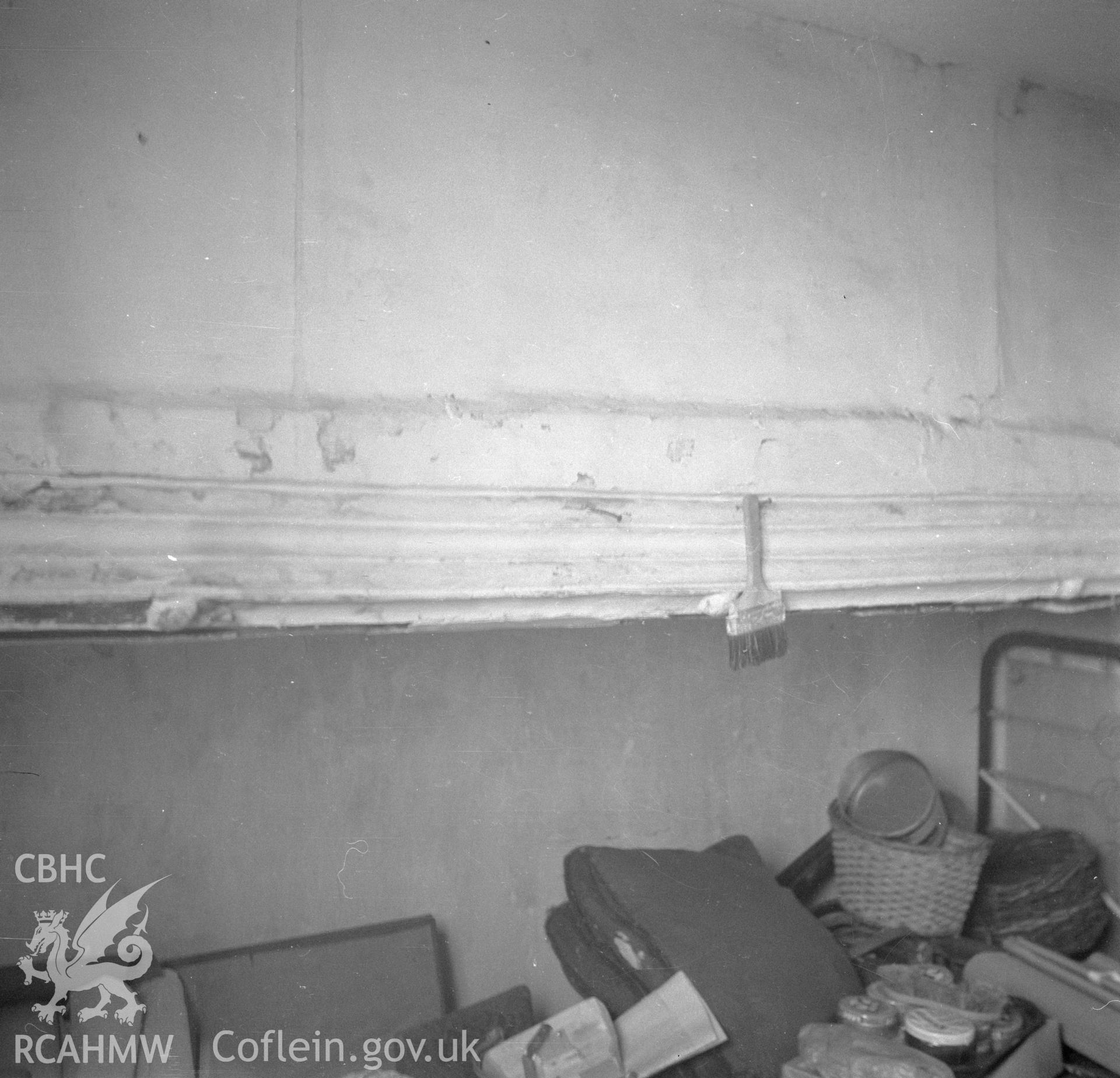 Digital copy of a nitrate negative showing interior wall detail at Lower Berse near Wrexham, Denbighshire.