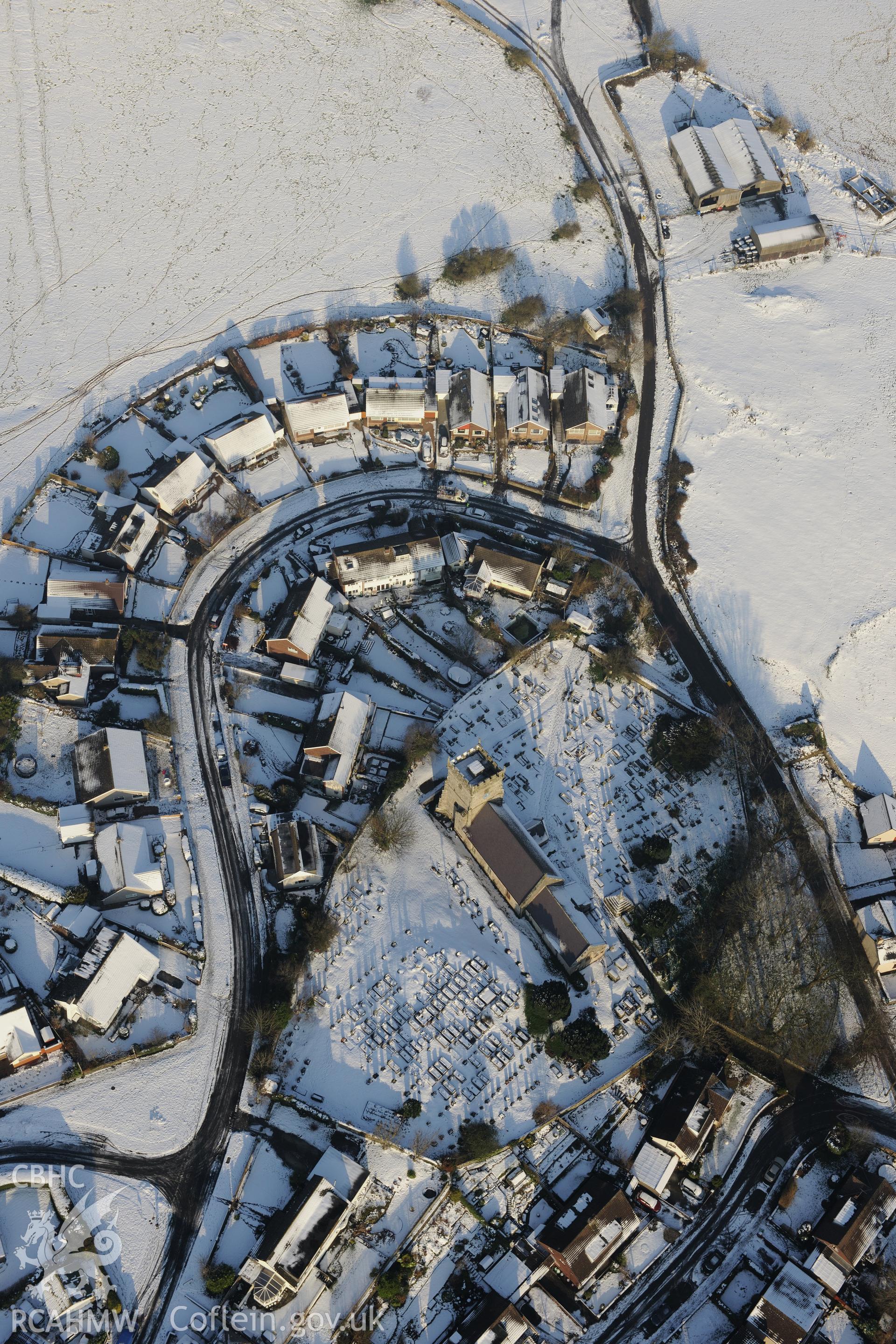 St. Bride's Church, St. Bride's, south of Bridgend. Oblique aerial photograph taken during the Royal Commission?s programme of archaeological aerial reconnaissance by Toby Driver on 24th January 2013.