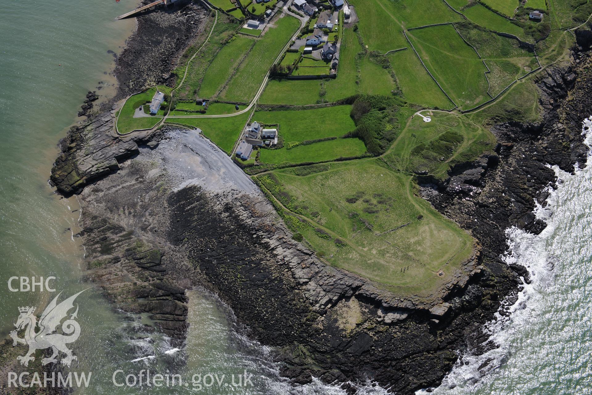 Moelfre, on the east coast of Anglesey. Oblique aerial photograph taken during the Royal Commission?s programme of archaeological aerial reconnaissance by Toby Driver on 22 May 2013.