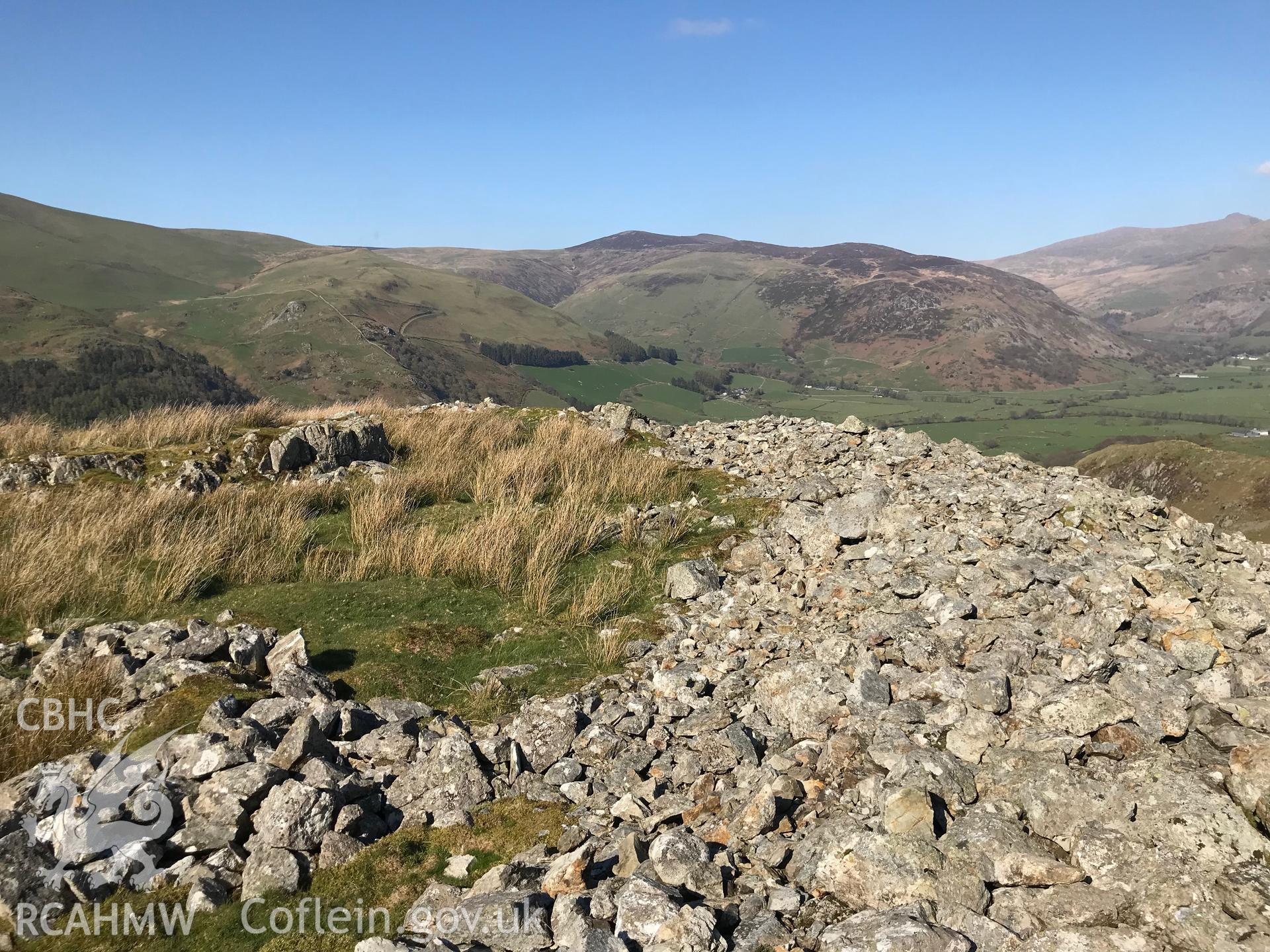 Colour photograph of Craig-yr-Aderyn hillfort, west of Abergynolwyn, between Dolgellau and Tywyn, taken by Paul R. Davis on 28th March 2019.