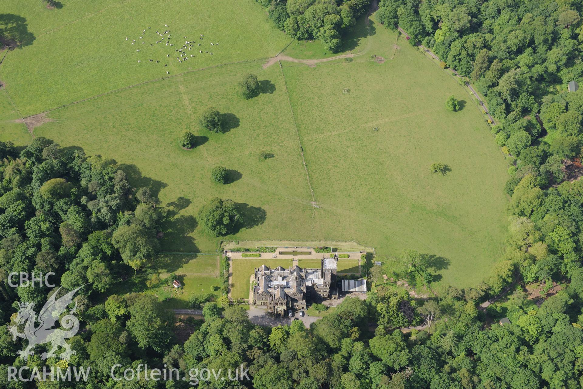 Stradey Castle and it's garden, Llanelli. Oblique aerial photograph taken during the Royal Commission's programme of archaeological aerial reconnaissance by Toby Driver on 19th June 2015.