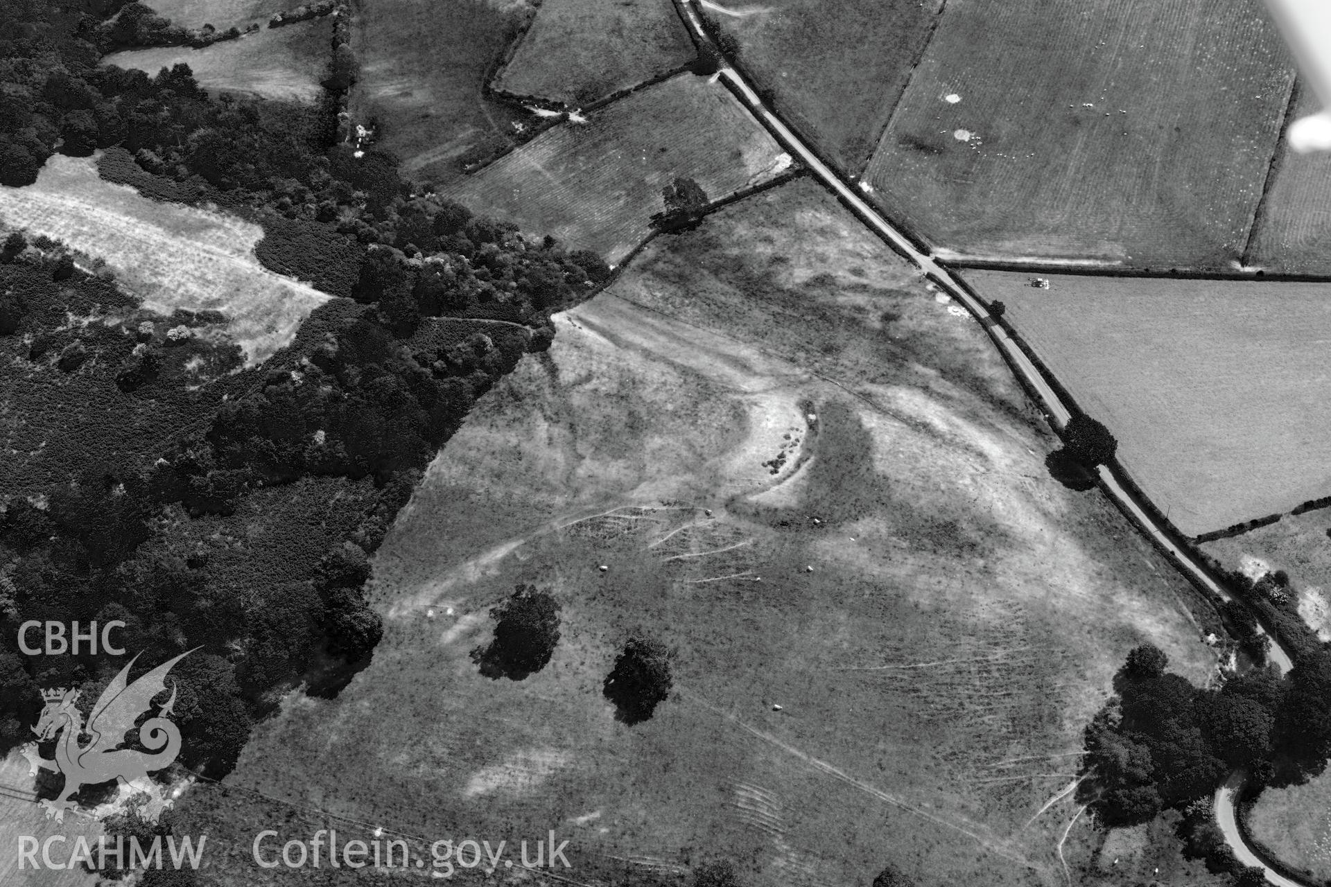 Ffridd Faldwyn hillfort, Montgomery. Oblique aerial photograph taken during the Royal Commission's programme of archaeological aerial reconnaissance by Toby Driver on 30th June 2015.